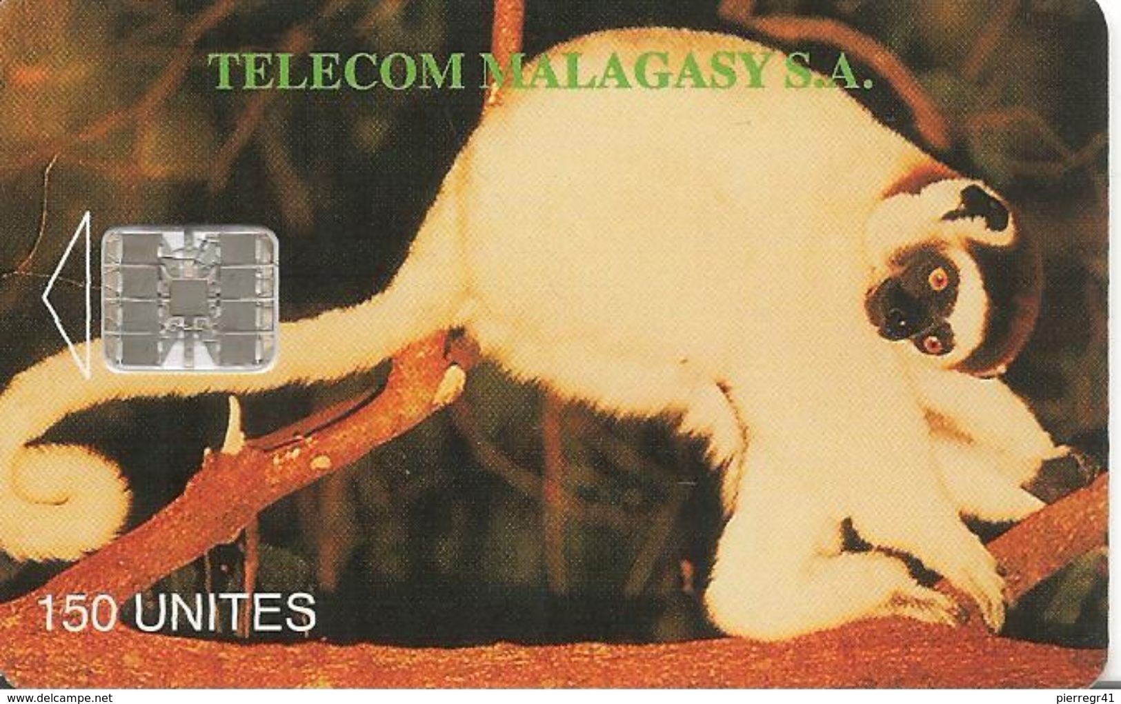 CARTE +PUCE-150U--SC7-MADAGASCAR-LEMURIENS-V° 8 GN° Rge 00393587 En Dessous Ligne En Bas UTILISE-TBE - Madagascar