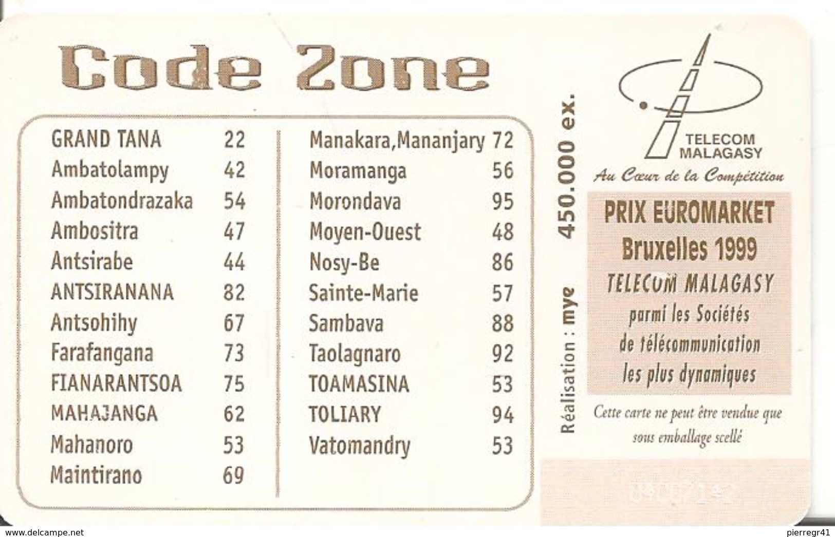 CARTE +PUCE-25U--SC7-MADAGASCAR-EUROMARKET AWARD 1999 BRUSSELS-UTILISE-BE - Madagaskar