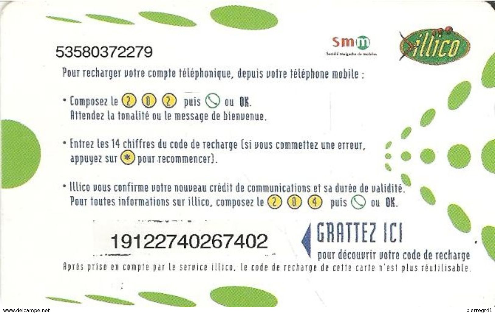 CARTE+ PREPAYEE-MADAGASCAR-25000 FMG-ILLICO-ANTARIS-VERTE-Plastic Epais-TBE - Madagascar