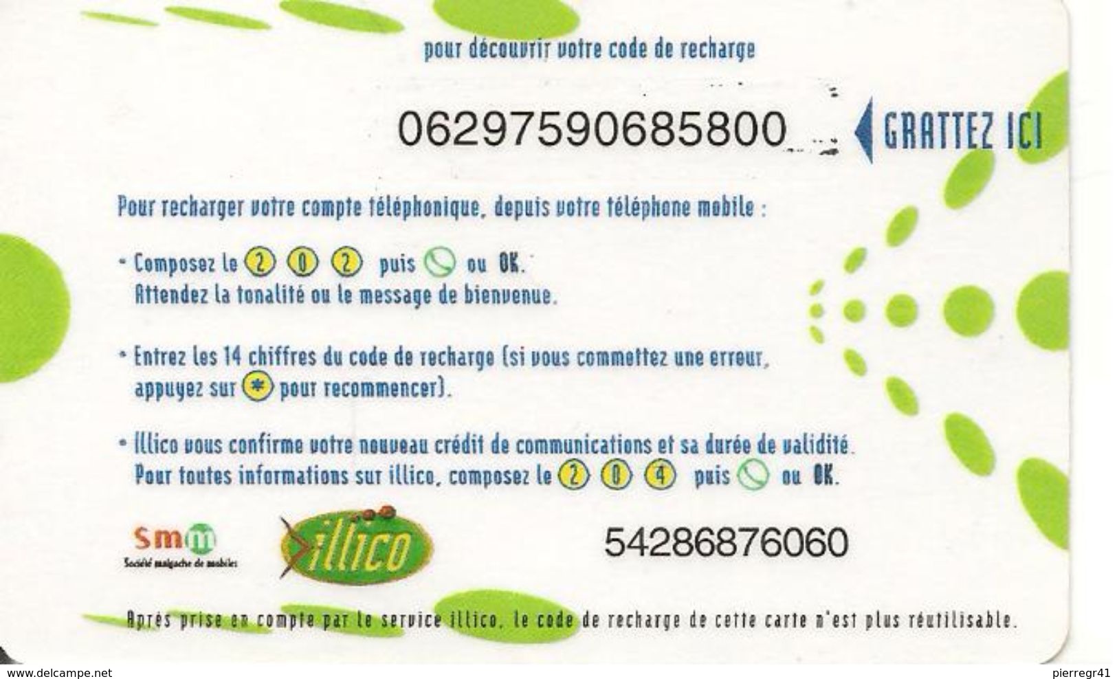 CARTE+ PREPAYEE-MADAGASCAR-25000FMG-ILLICO-ANTARIS-VERTE-Plastic Fine-TBE - Madagascar