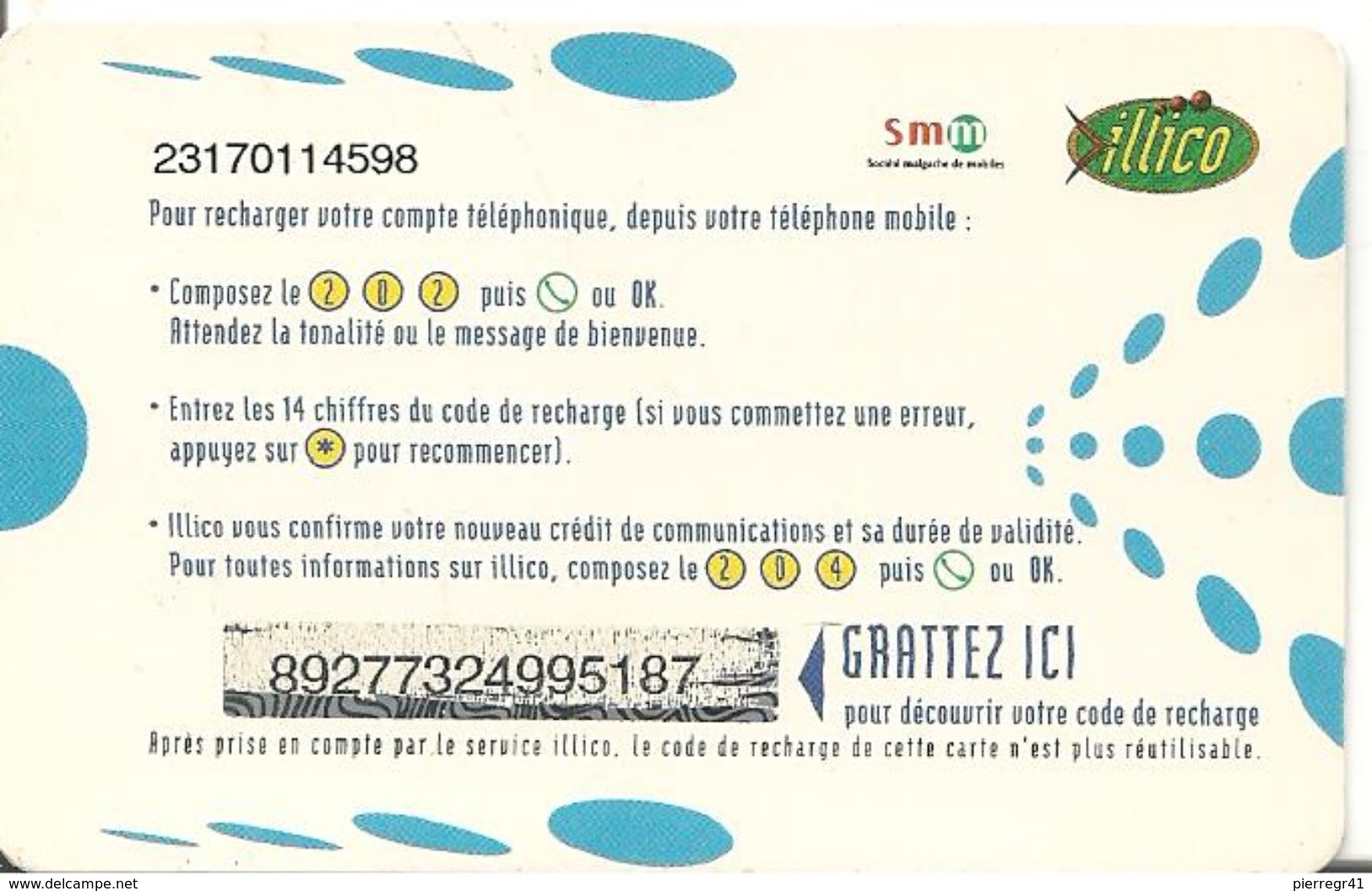 CARTE+ PREPAYEE-GSM-MADAGASCAR-75000FMG-ILLICO-ANTARIS-BLEUE-Plastic Epais-TBE - Madagascar