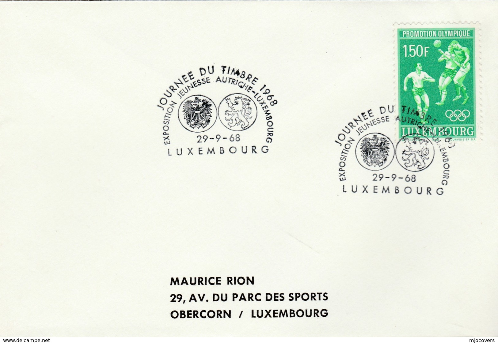 1968 LUXEMBOURG Cover  AUSTRIA EXPO EVENT Coat Of Arms  1.50f OLYMPIC FOOTBALL Soccer Stamps Sport Olympics Games - Covers & Documents