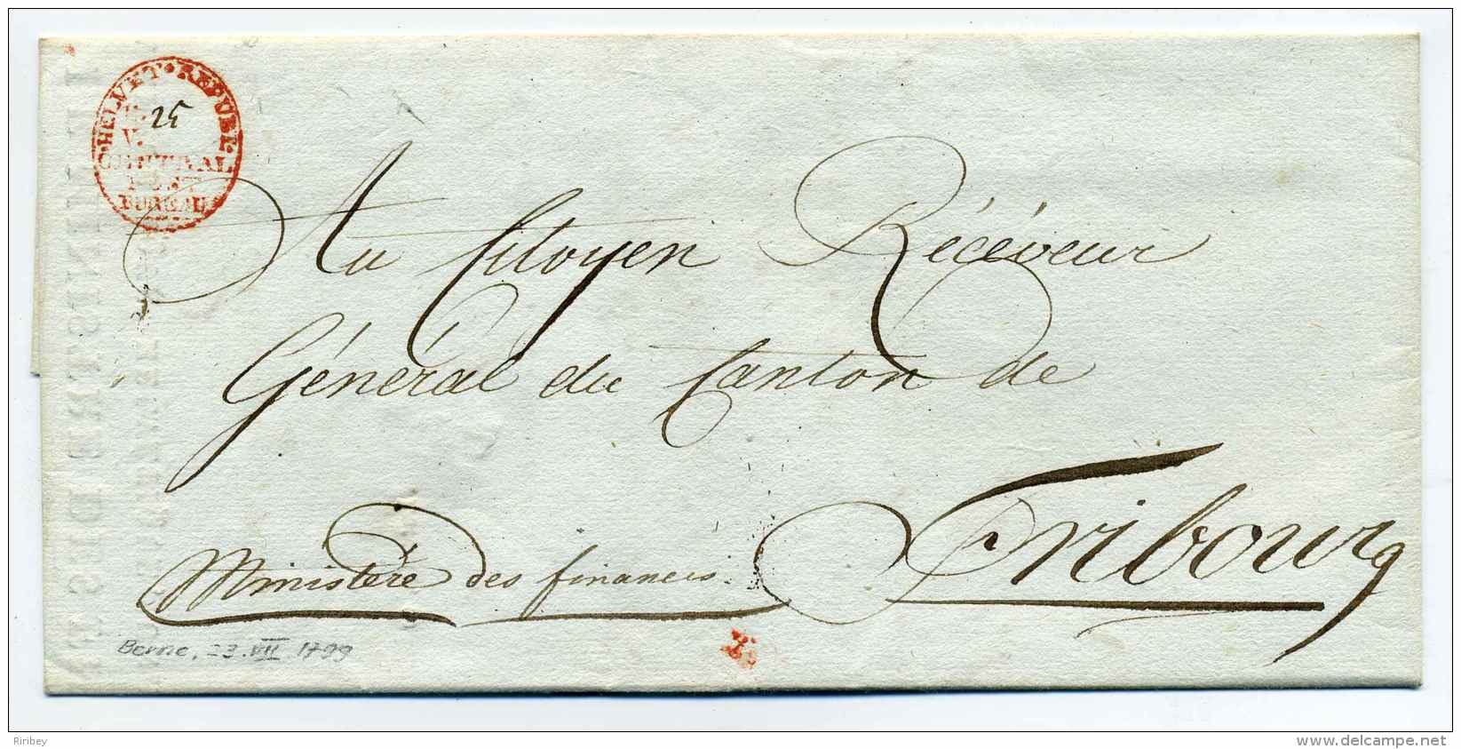 Révolution Française /  Lettre De La REPUBLIQUE HELVETIQUE - MINISTRE DES FINANCES  Hans Konrad Finsler / Bern  1799 - ...-1845 Voorlopers