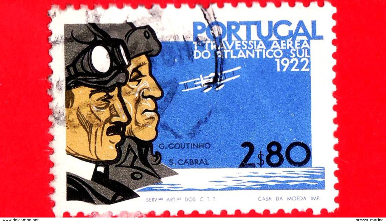 PORTOGALLO - Usato - 1972 - 50° Anniversario Del 1° Volo Lisbona-Rio De Janeiro - G. Coutinho E S. Cabral, Piloti - 2.80 - Oblitérés