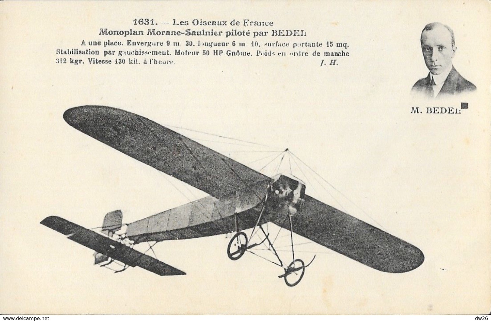 Les Oiseaux De France: Monoplan Morane-Saulnier Piloté Par Bedel, Moteur Gnôme - Carte Non Circulée - ....-1914: Précurseurs