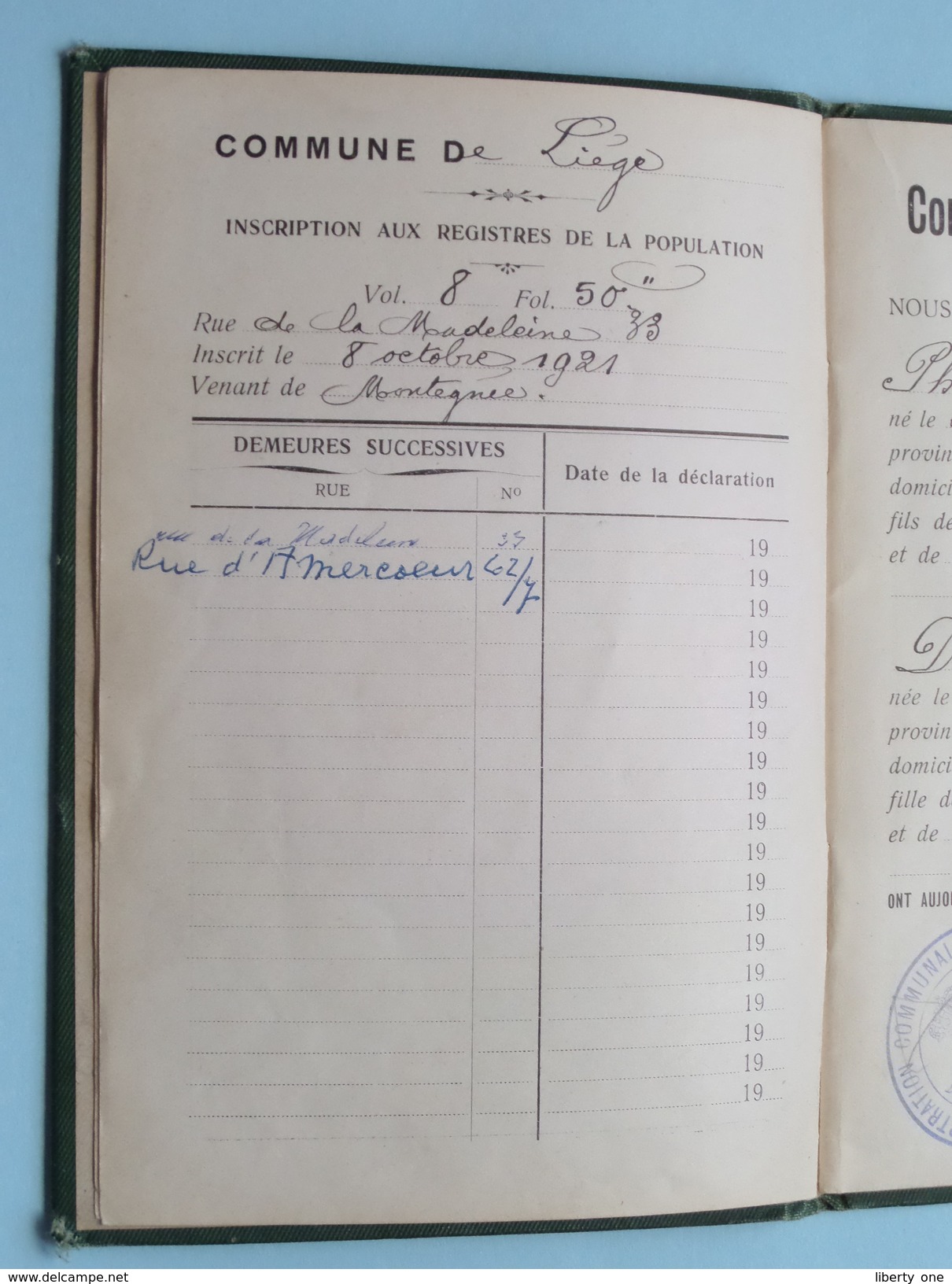 PHILLIPS Léon 6/2/1899 Jemeppe / Dabée Lea (Detrixhe) Commune Montegnée (Liège) Vol 8 / Fol 50 De 1918 ( Voir Photo ) !! - Non Classés