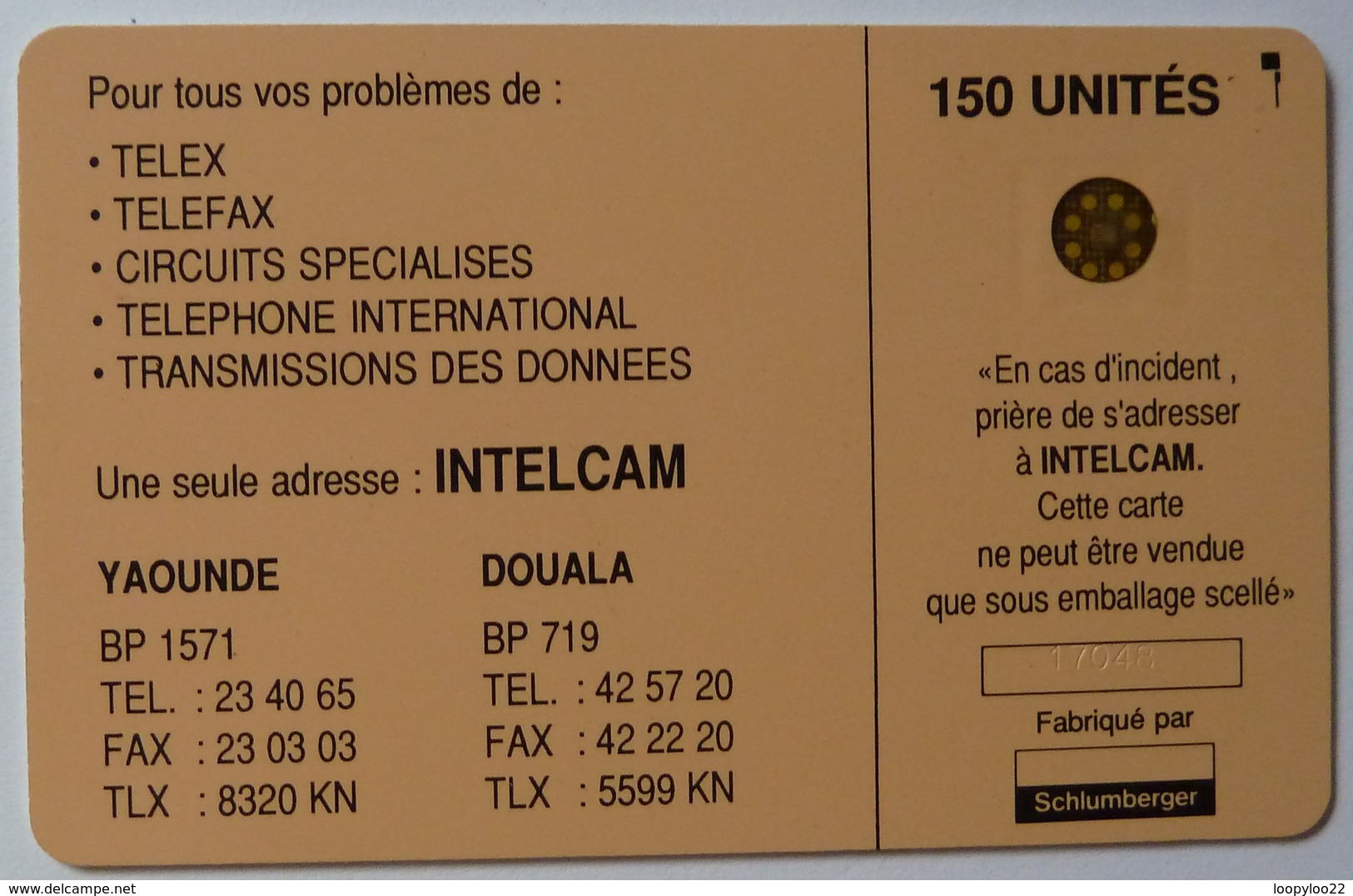 CAMEROON - Chip - Schlumberger - 150 Units - Intelcam - 17048 - Large Arrow - Used - Cameroun