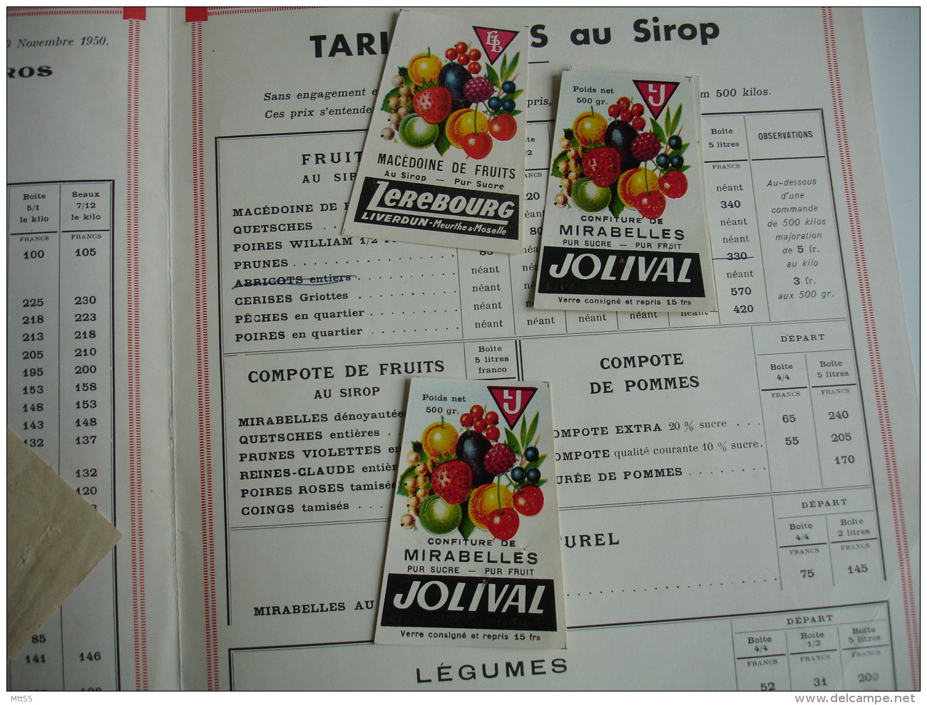 Lot De 2 Conserverie Liverdun Lerebourgavec Tarif Et Etiquette Facture - 1900 – 1949