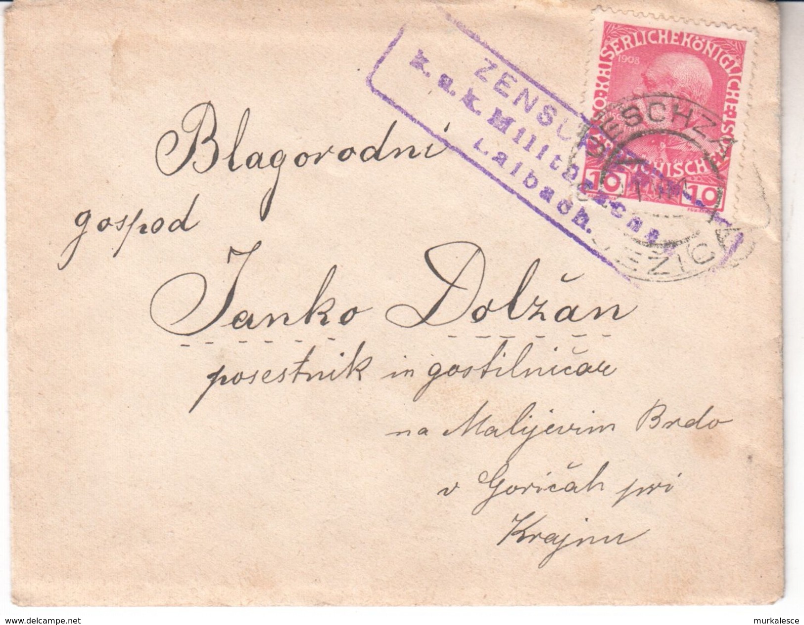 0569   SLOVENIJA  BRIEF  K.U.K.  ZENSUR   LAIBACH   STEMPEL  JEZICA - Slovénie