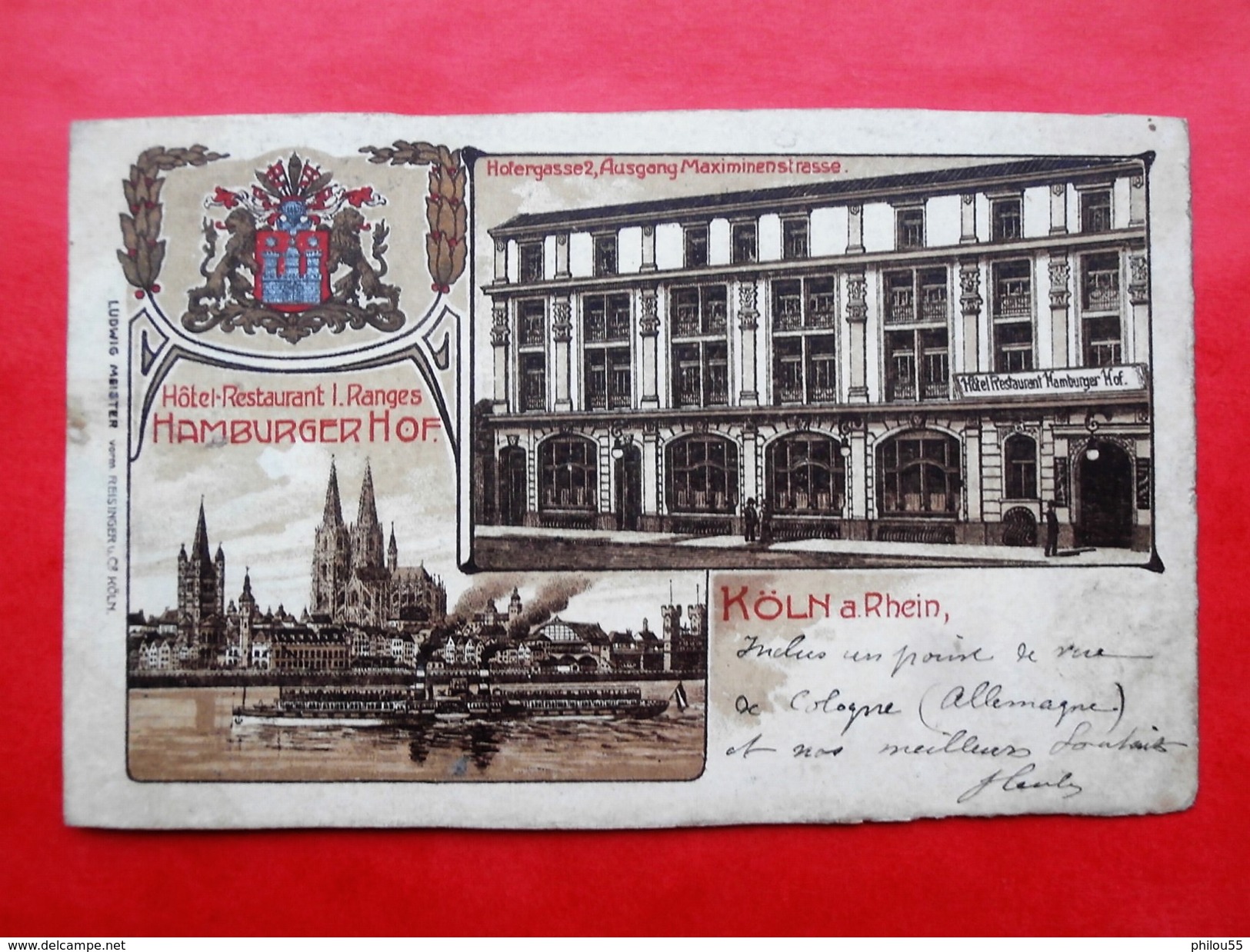 Cpa KOLN A Rhein Hotel Retaurant I. Ranges HAMBURGER HOF Cologne Multivues Blason - Koeln