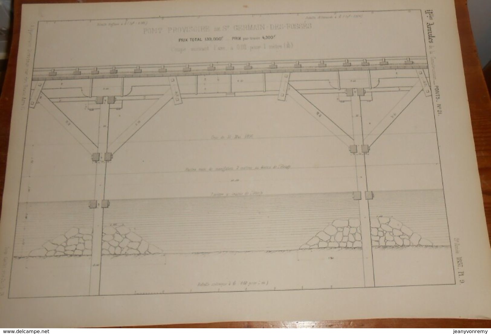 Plan Du Pont Provisoire De Saint Germain Des Fossés Sur L'Allier. 1857. - Arbeitsbeschaffung