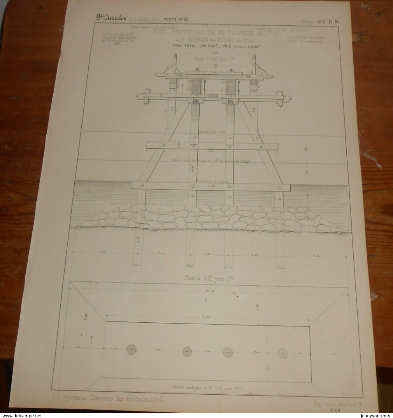 Plan Du Pont Provisoire De 32 Travées De 10 M à Saint Germain Des Fossés Sur L'Allier. 1857. - Travaux Publics