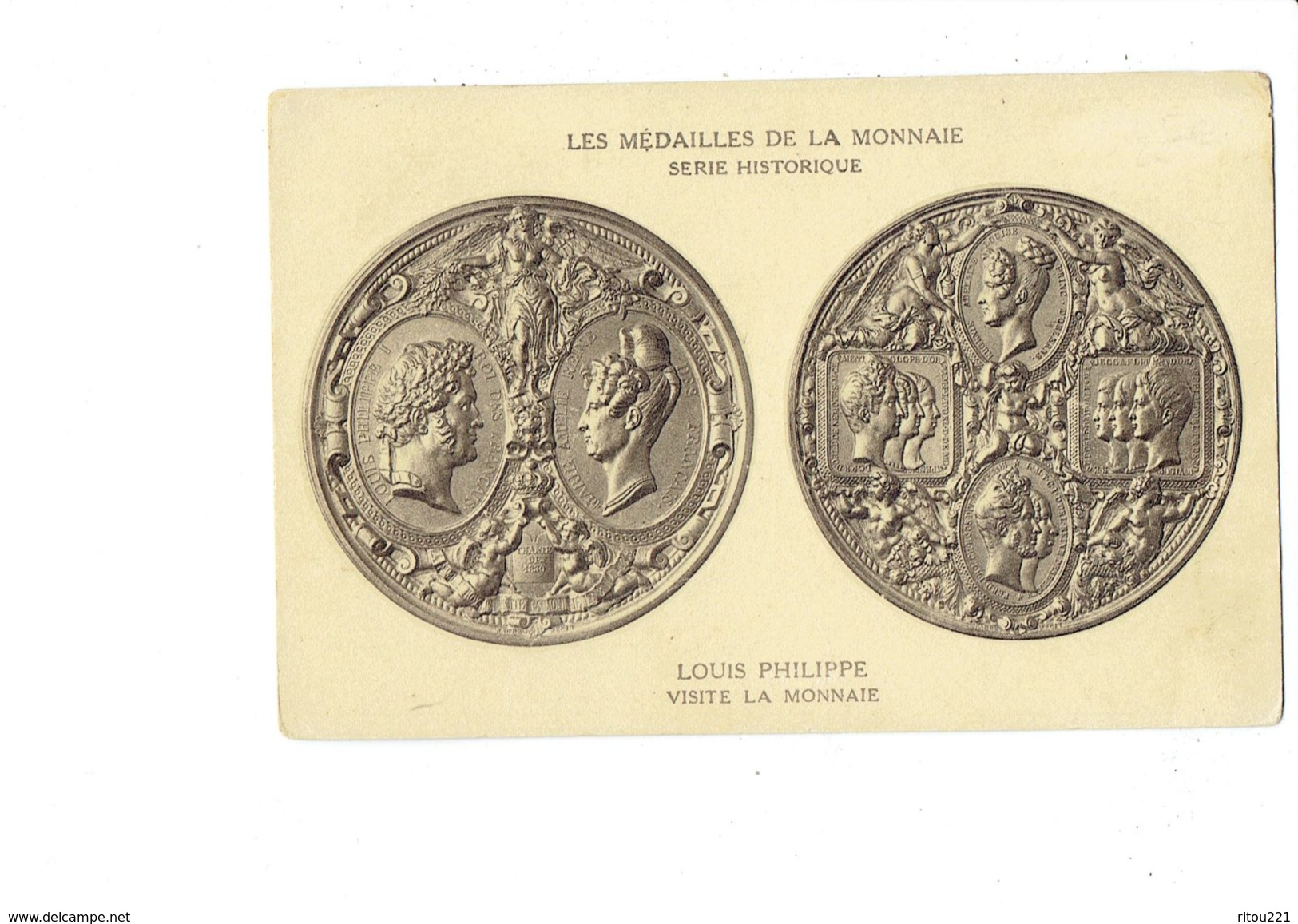 Cpa Les Médailles De La Monnaie Série Historique LOUIS PHILIPPE Visite La Monnaie - Roi Marie Amélie Reine - Sirène - Monnaies (représentations)