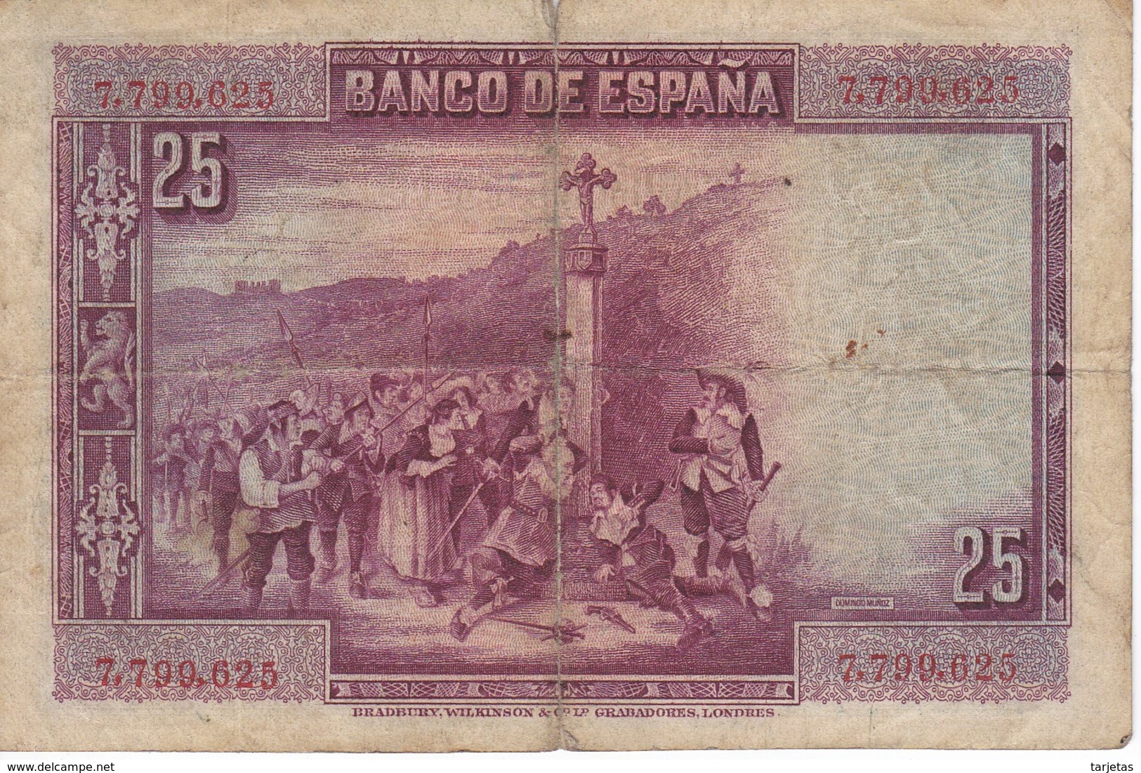 BILLETE DE ESPAÑA DE 25 PTAS DEL AÑO 1928 SIN SERIE CALIDAD RC  (BANKNOTE) - 1-2-5-25 Pesetas