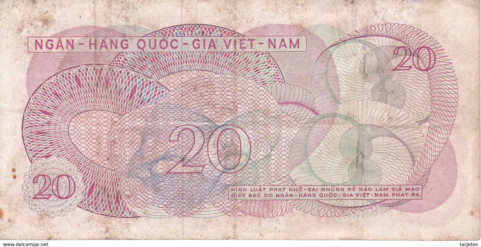 BILLETE DE VIETNAM DE 20 DONG DEL AÑO 1969  (BANKNOTE) - Vietnam