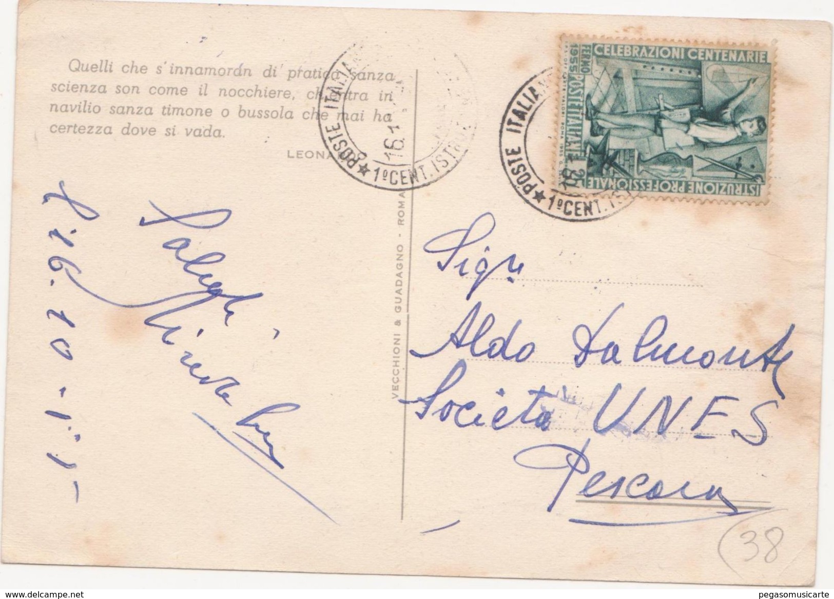 323 - 1° CENTENARIO ISTRUZIONE PROFESSIONALE FERMO OTTOBRE 1959 - Borse E Saloni Del Collezionismo