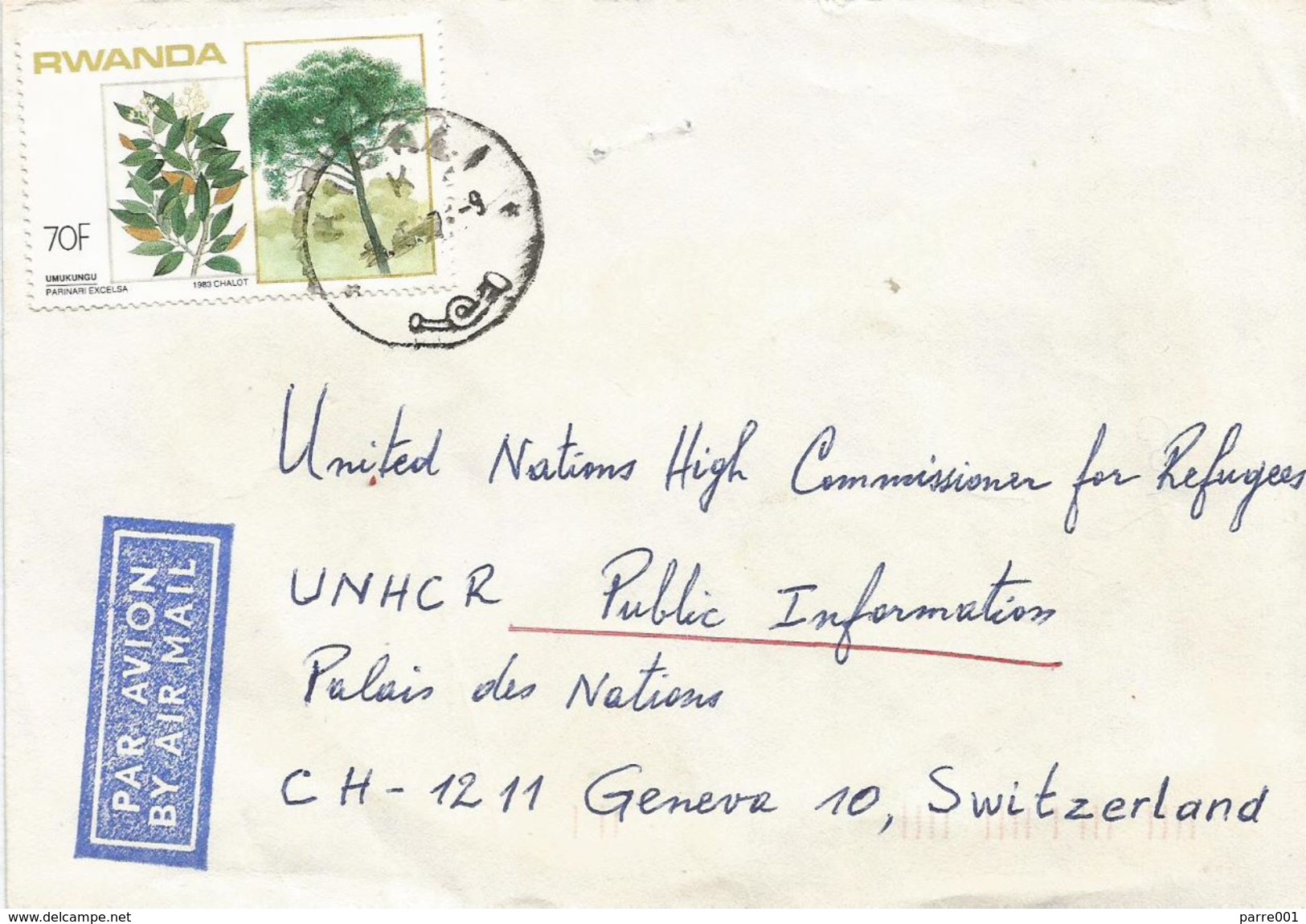 Rwanda 1987 Kigali Tree Parinari Excelsa UNHCR Cover - Used Stamps