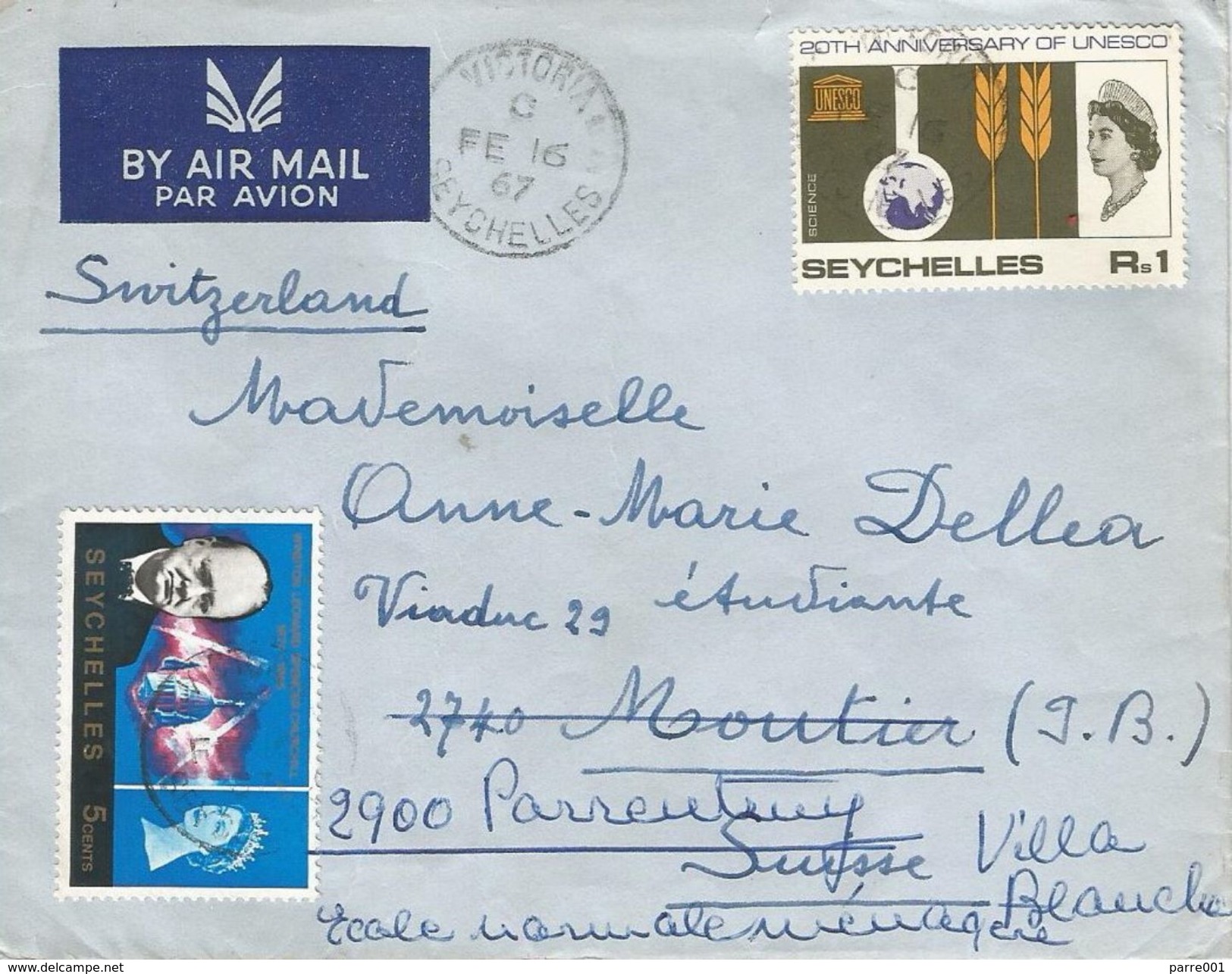 Seychelles 1967 Victoria UNESCO Winston Churchill Cover - Seychelles (1976-...)