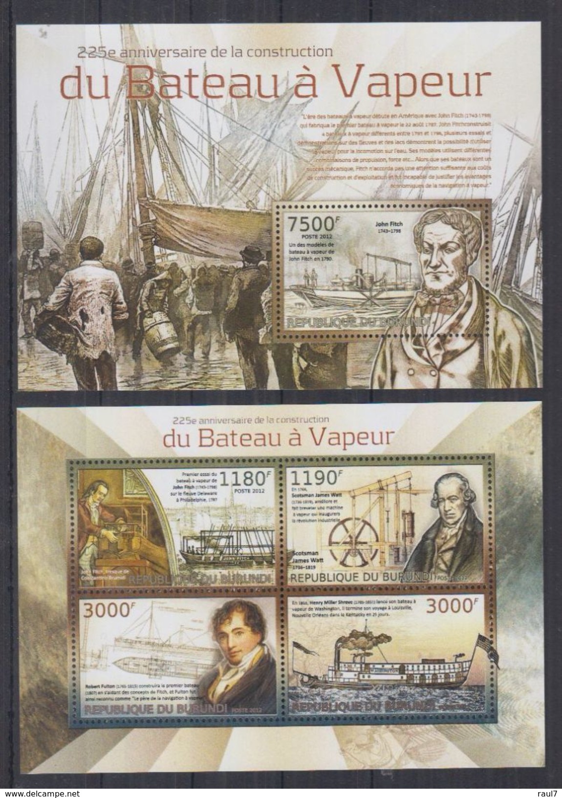 BURUNDI 2012 - Bateaux, 225e Ann Du Bateau à Vapeur - Feuillet 4 Val + BF Neufs // Mnh // CV 36.00 Euros - Neufs