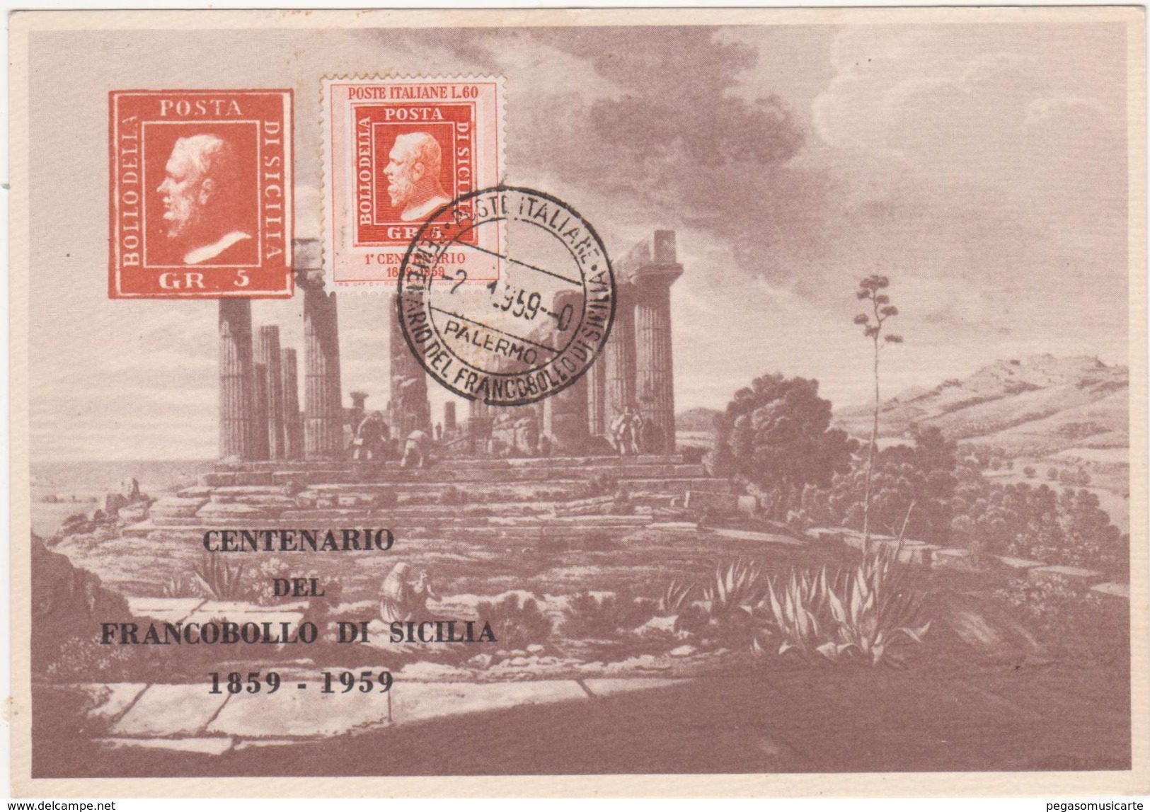 331 - CENTENARIO DEL FRANCOBOLLO DI SICILIA 1959 TEMPIO DI GIUNONE IN AGRIGENTO - Borse E Saloni Del Collezionismo