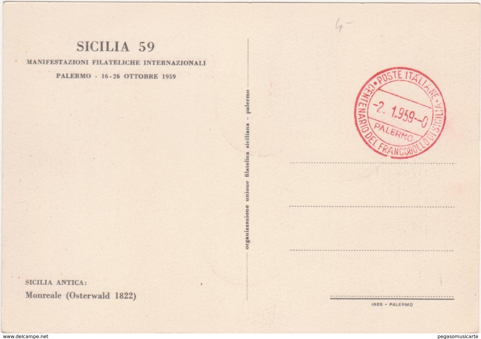 332 - CENTENARIO DEL FRANCOBOLLO DI SICILIA 1959 MONREALE - Borse E Saloni Del Collezionismo