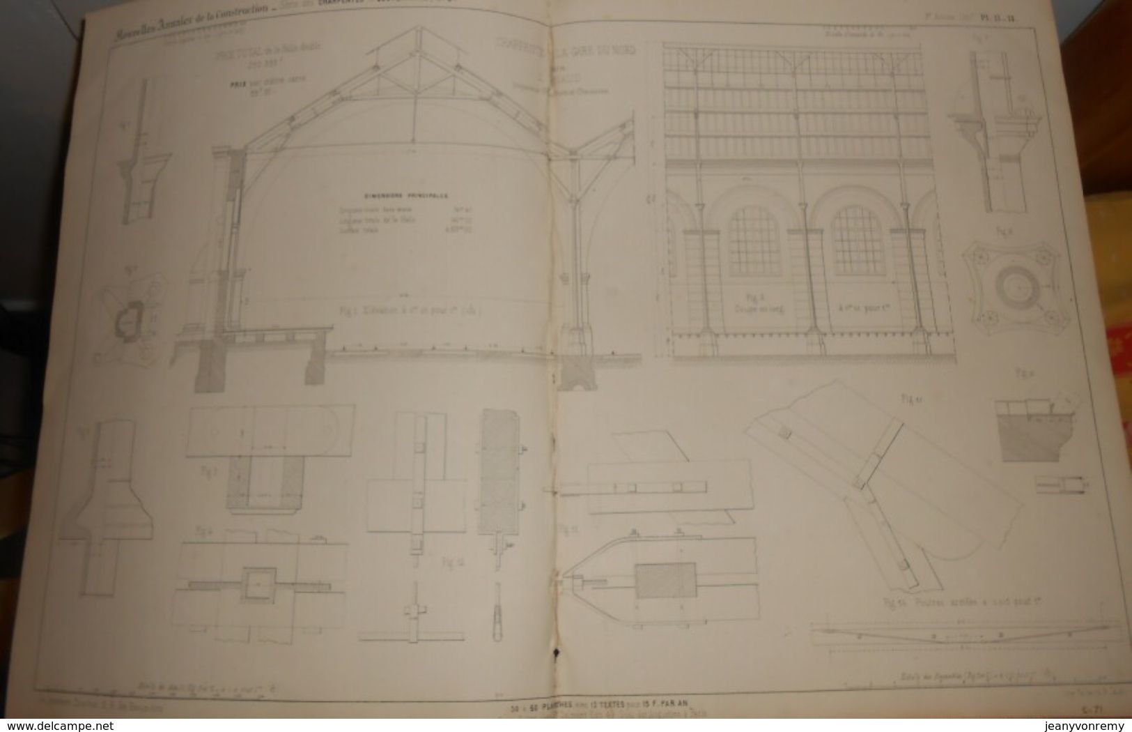 Plan De La Charpente De La Gare Du Nord à Paris.Grand Hall Des Voyageurs.1857. - Public Works