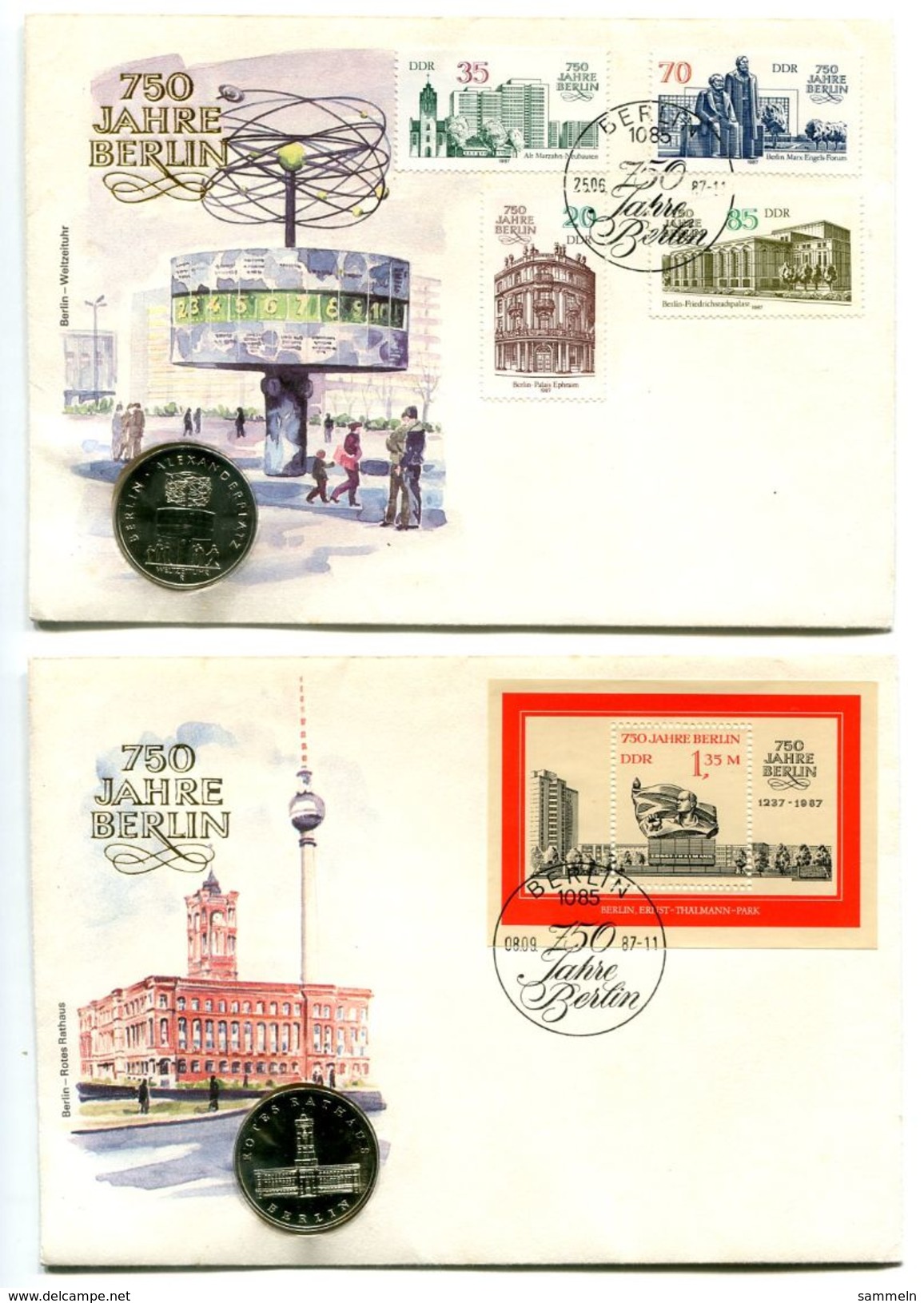 6598 - DDR - 4 Numisbriefe Mit 5 Mark-Stücken - Meißen 1983, Rotes Rathaus, Alexanderplatz + Nikolaiviertel - 5 Mark