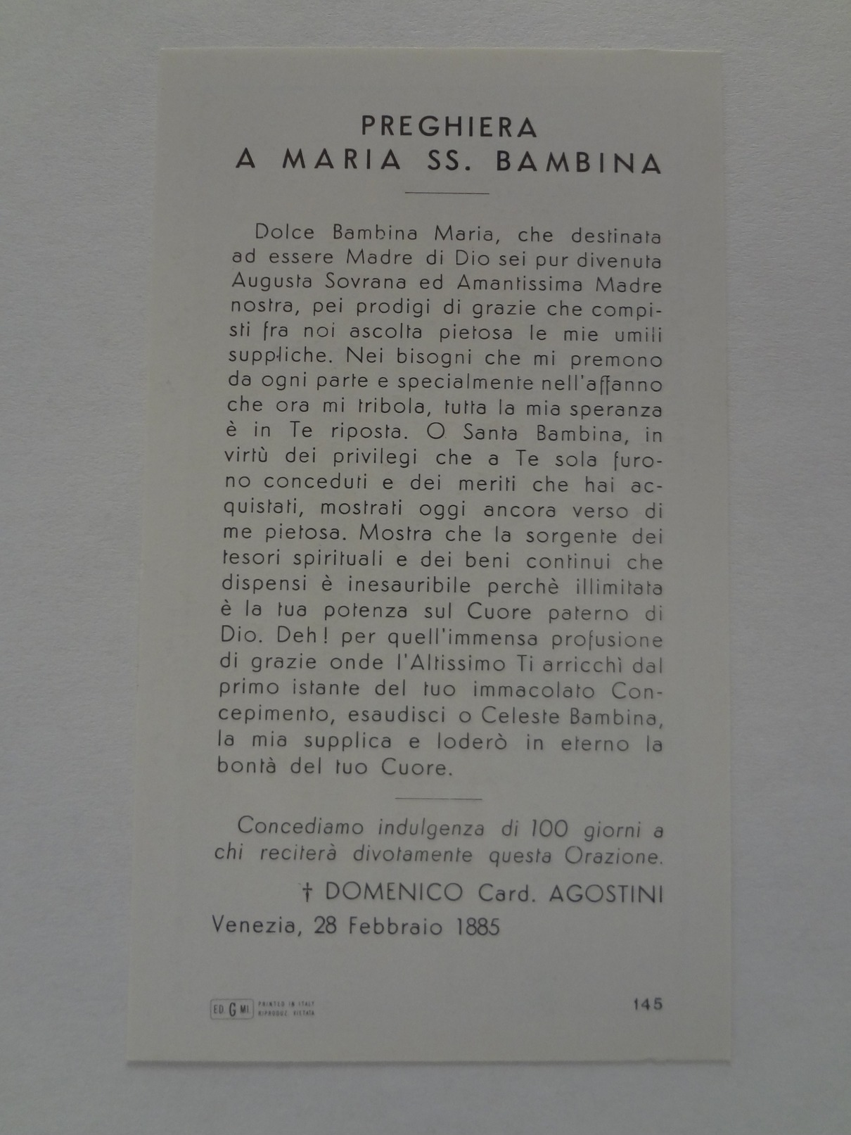 D868-Santino Ed.G.mi N.145 Maria SS.Bambina - Images Religieuses