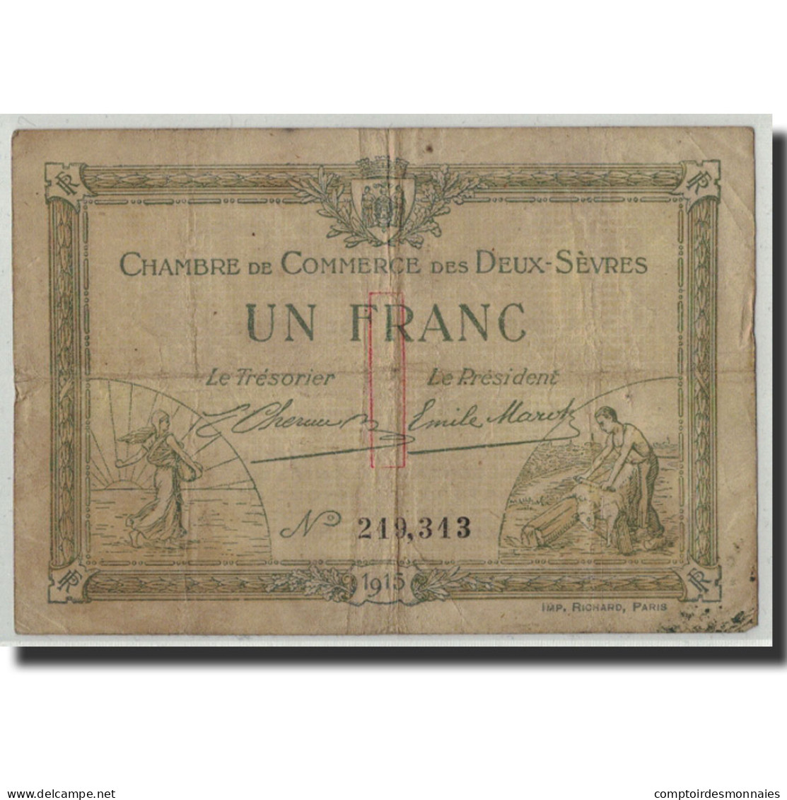 France, Niort, 1 Franc, 1915, TB, Pirot:93-3 - Chambre De Commerce