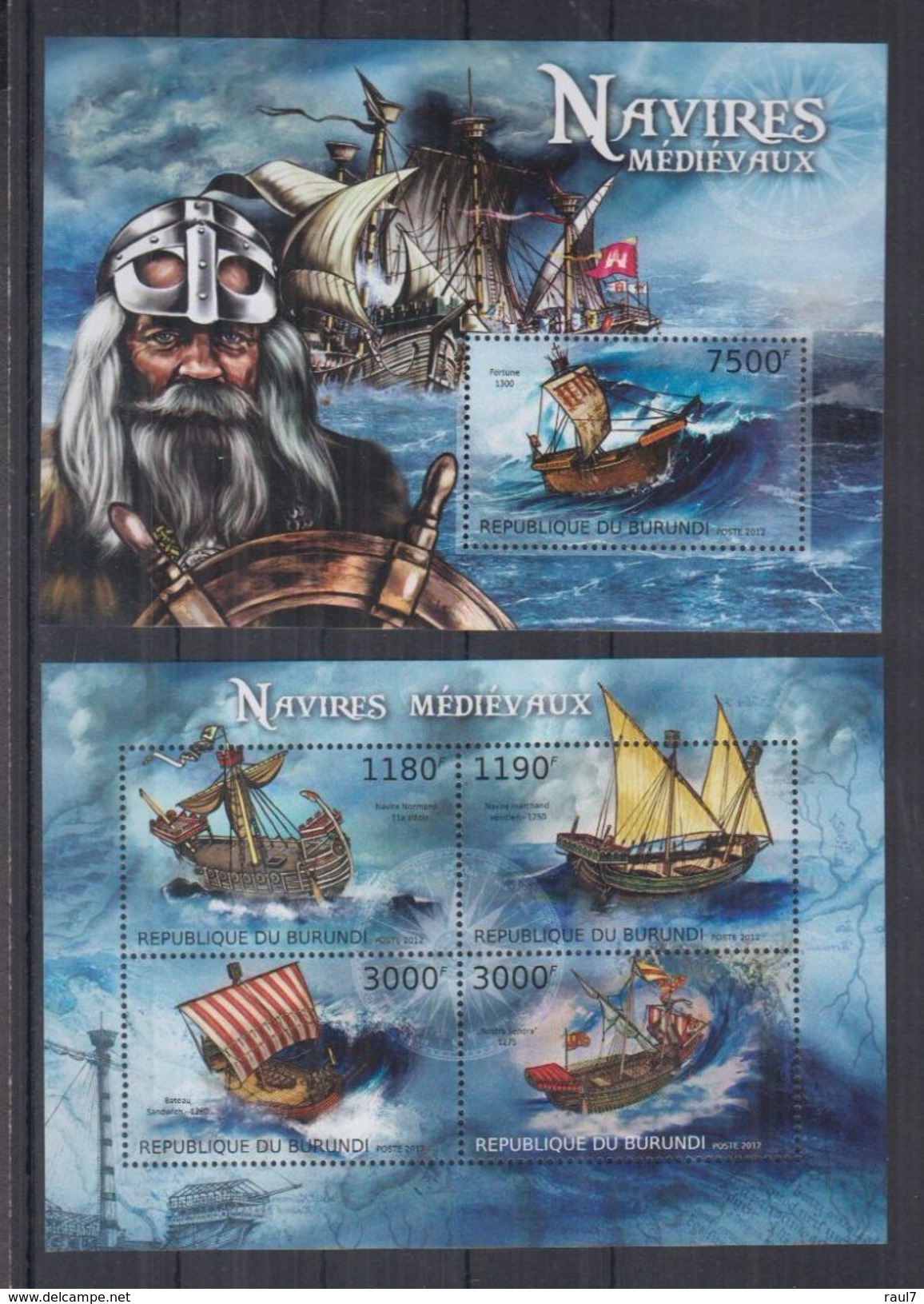 BURUNDI 2012 - Bateaux, Navires Médiévaux - Feuillet 4 Val + BF Neufs // Mnh // CV 36.00 Euros - Neufs