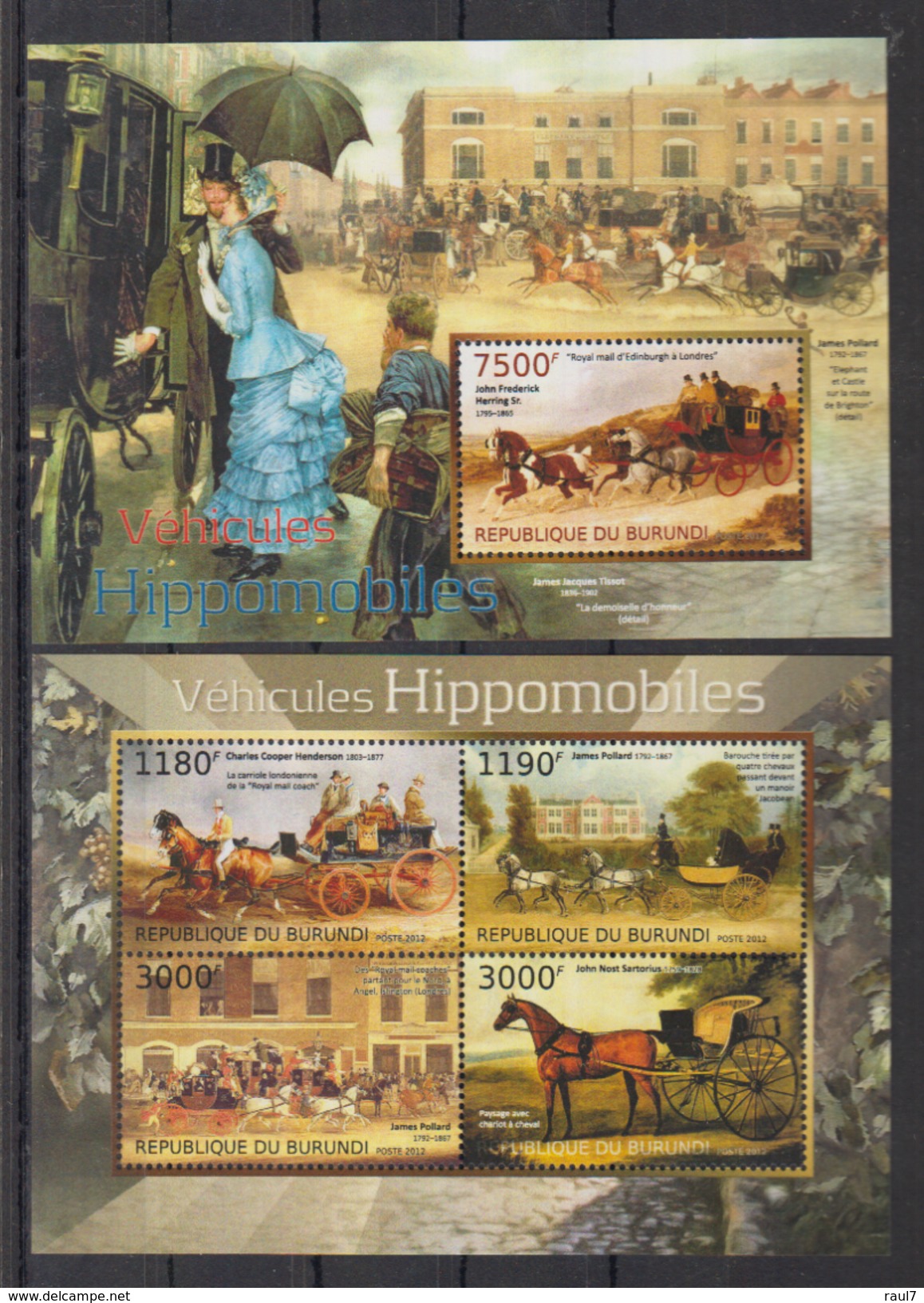 BURUNDI 2012 - Chevaux, Transports Hippomobiles - Feuillet 4 Val + BF Neufs // Mnh // CV 36.00 Euros - Neufs