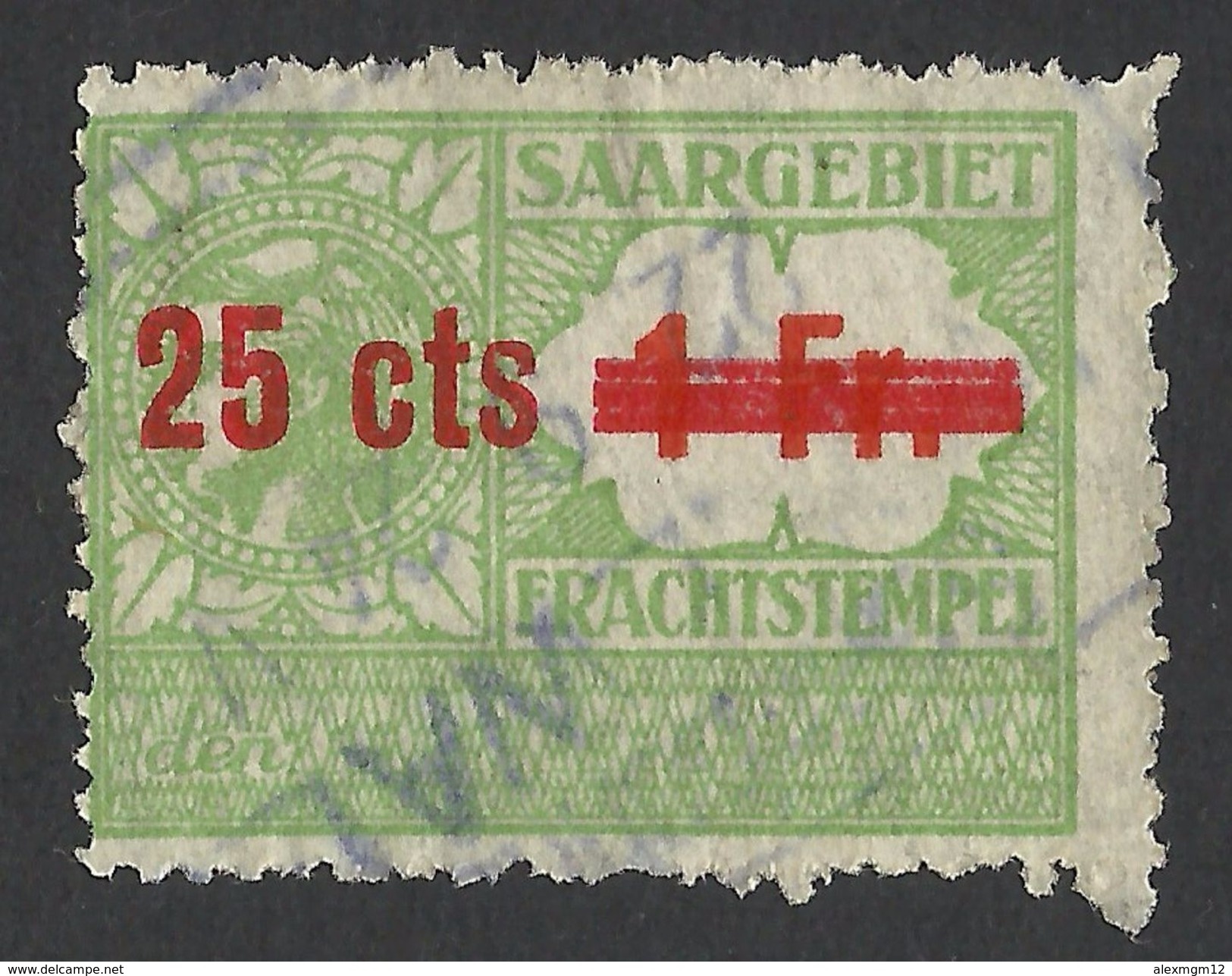 Saar, Germany, Revenue 25 C. On 1 F., Used - Other & Unclassified