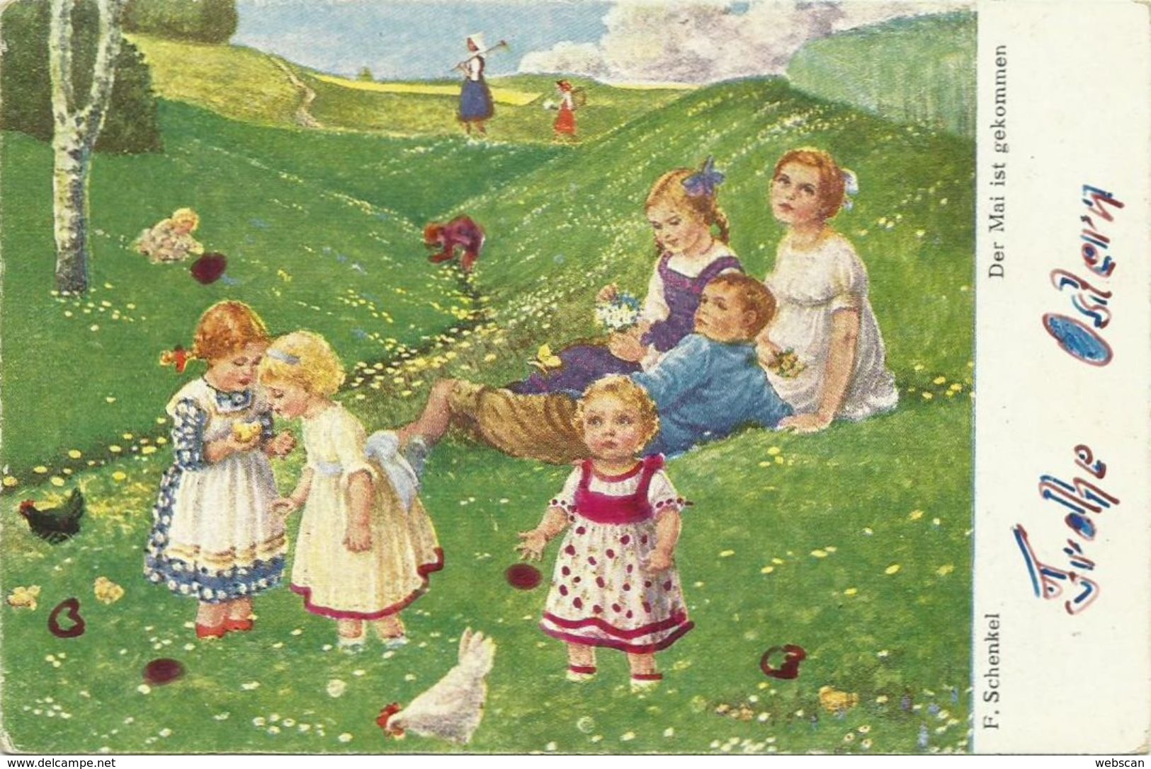 AK Franziska Schenkel Kinder & Hühner "Ostern" ~1910 #03 - Schenkel, Franziska