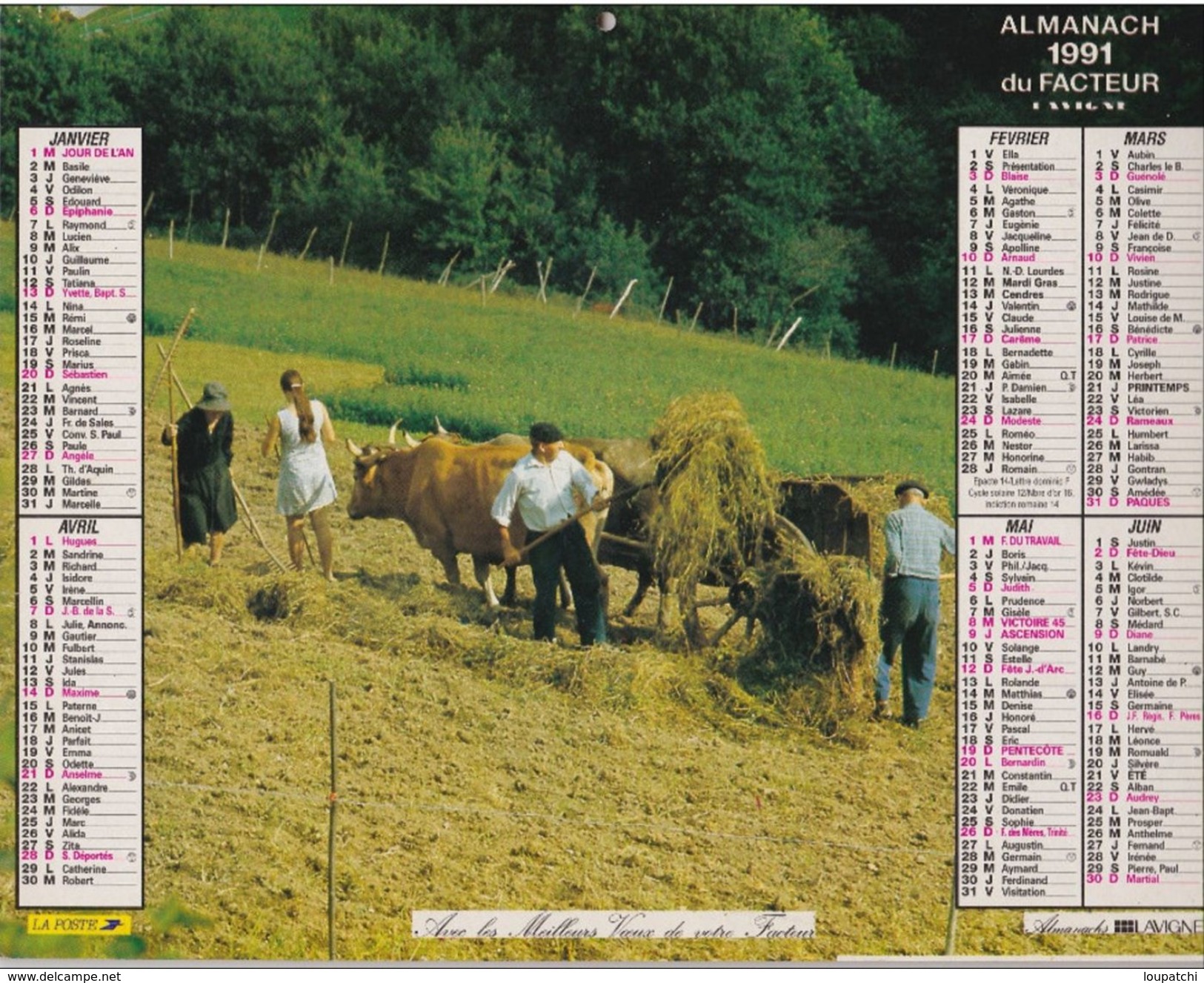 CALENDRIER ALMANACH DES PTT 1991 FENAISON DANS LES PYRENEES ET MOISSON A L ANCIENNE - Groot Formaat: 1991-00