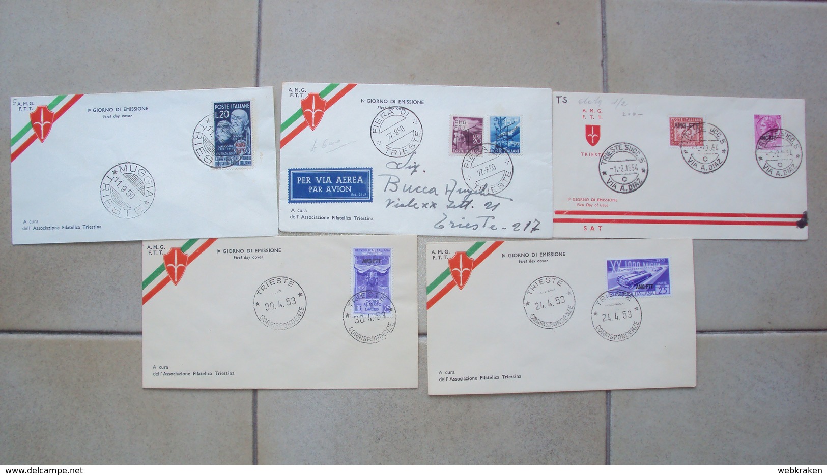 TRIESTE A FDC F.D.C. FIRST DAY COVER AMG.FTT AMG-FTT LOTTO 5  BUSTE PRIMO GIORNO - Poststempel