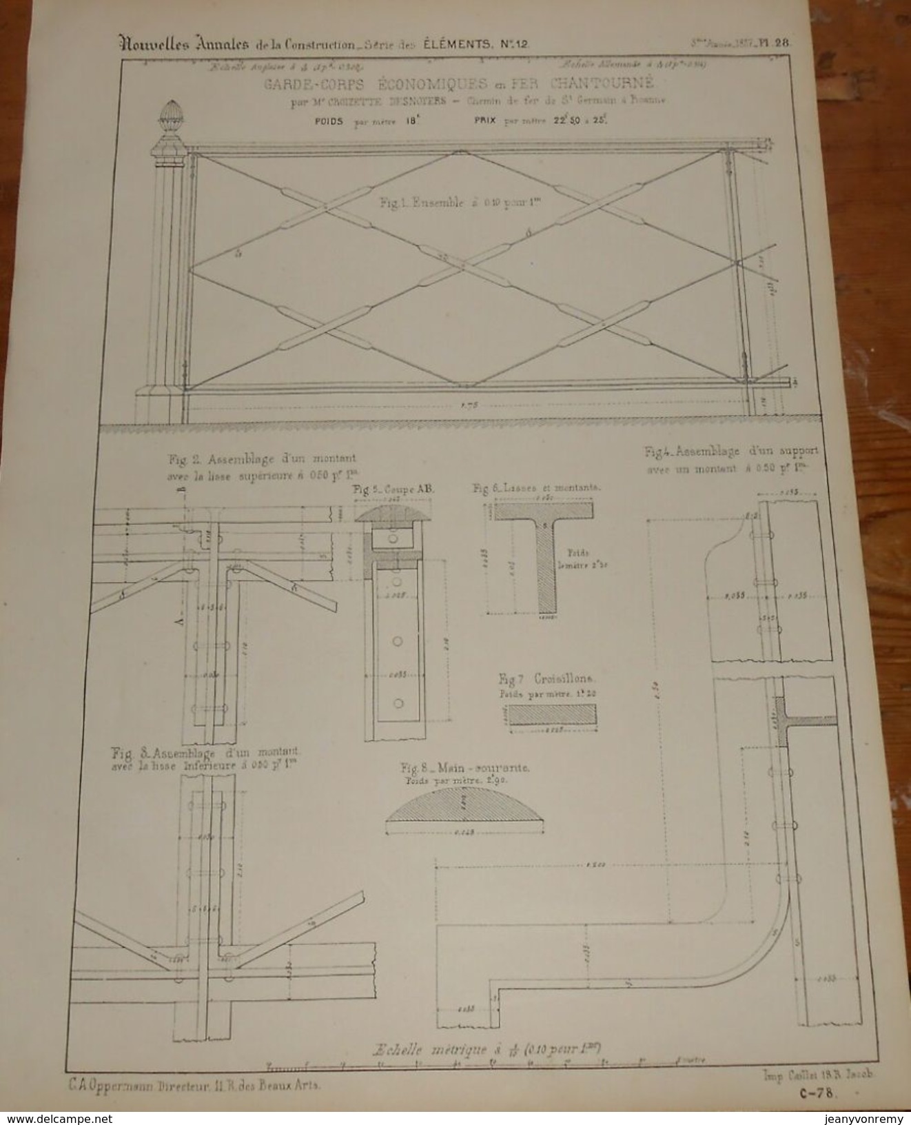 Plan De Garde Corps économiques En Fer Chantourné. Chemin De Fer De Saint-Germain à Roanne. 1857. - Travaux Publics