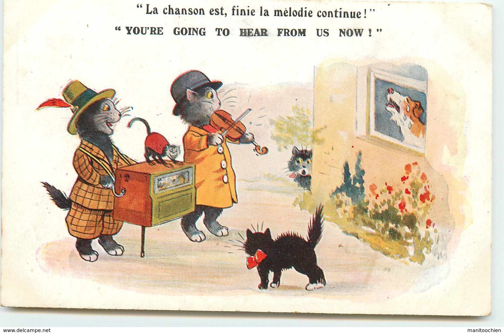 ILLUSTRATEUR INCONNU  CHATS LA SERENADE A UN CHIEN ORGUE DE BARBARIE VIOLON - Chats