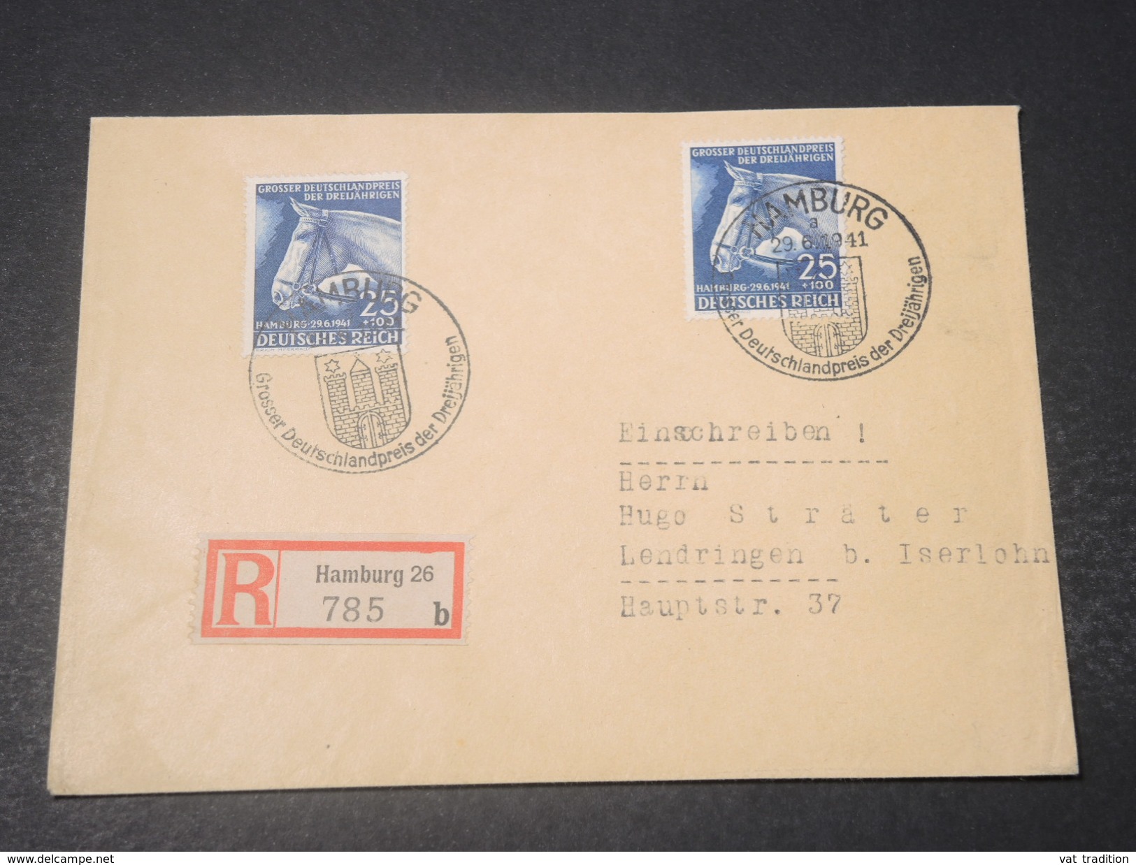 ALLEMAGNE - Enveloppe En Recommandé De Hambourg En 1941 , Affranchissement Plaisant ( Chevaux) - L 10901 - Lettres & Documents