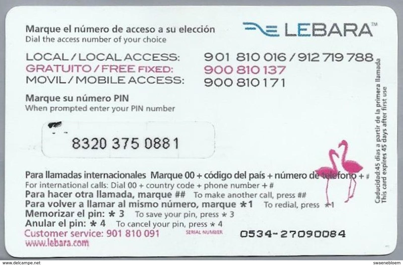 ES.- Telefonica De Espana. LEBARA CALLING CARD. LATINA. € 5. - Andere & Zonder Classificatie