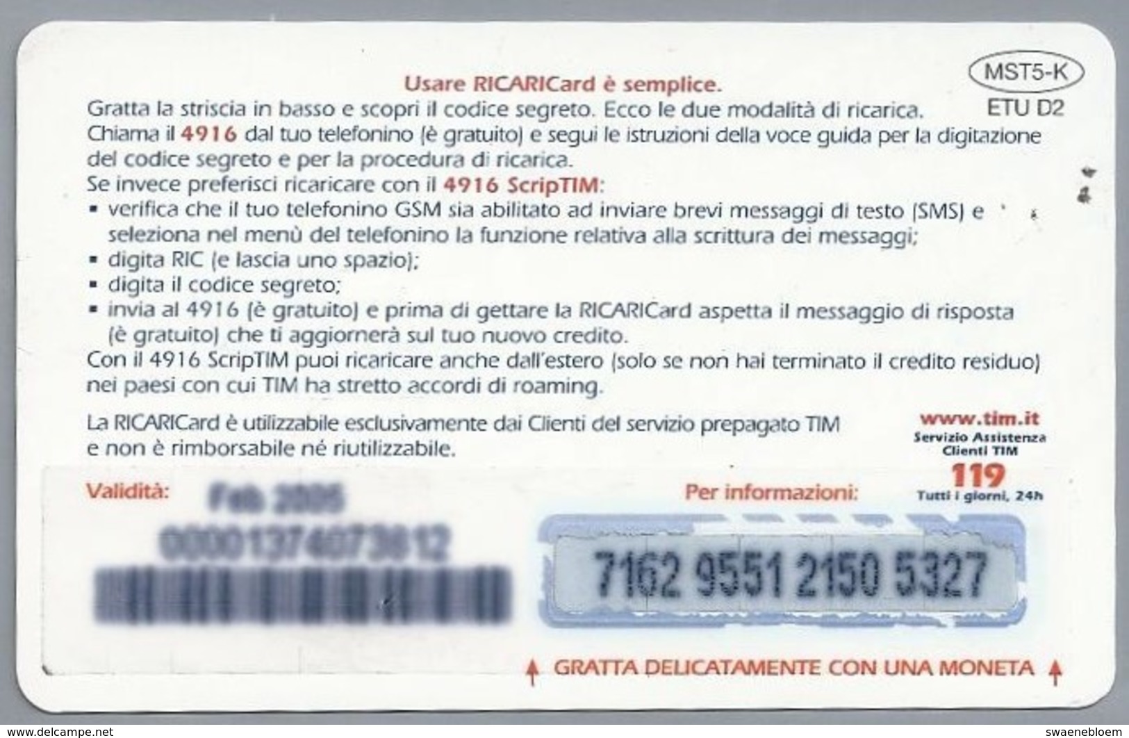 IT.- RICARICARD. MMS,loghi E Suonerie Disney. TIM. Inviali Dal WAP E Dal WEB Di TIM Per Farle Vedere Quantola Ami. - GSM-Kaarten, Aanvulling & Voorafbetaald