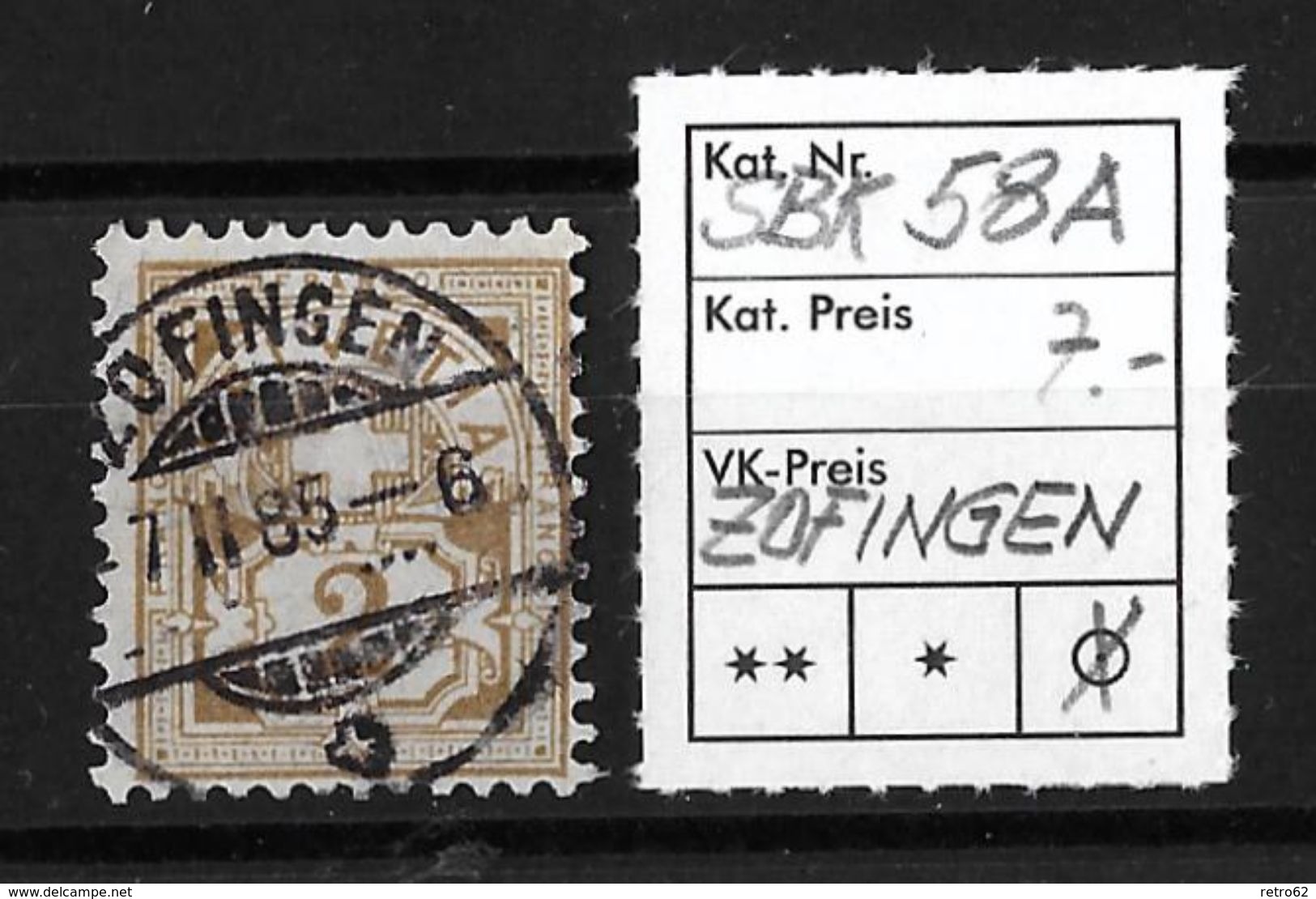 1882-1889 ZIFFERMUSTER FASERPAPIER FORM A → SBK-58A  ►ZOFINGEN◄ - Used Stamps