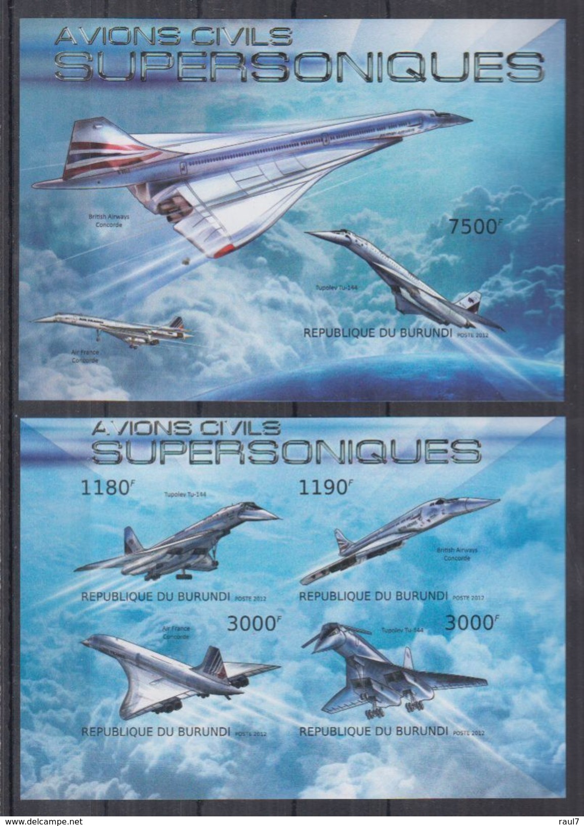 BURUNDI 2012 - Transports, Avions Supersoniques, Concorde - Feuillet 4 Val + BF ND Neufs // Mnh // Imp. CV 71.00 Euros - Neufs