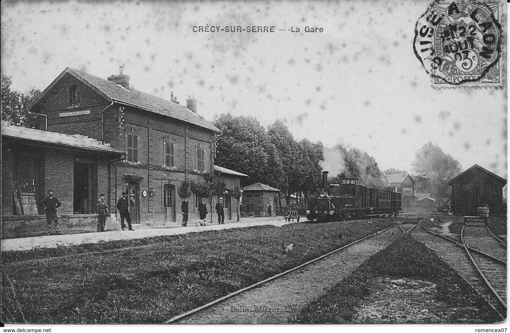 CRECY-sur-SERRE (Aisne) - La GARE - Arrivée D'un Train - Cheminots - Voyagée Le 23 Août 1907 - Tachée, Vendue En L'état - Autres & Non Classés