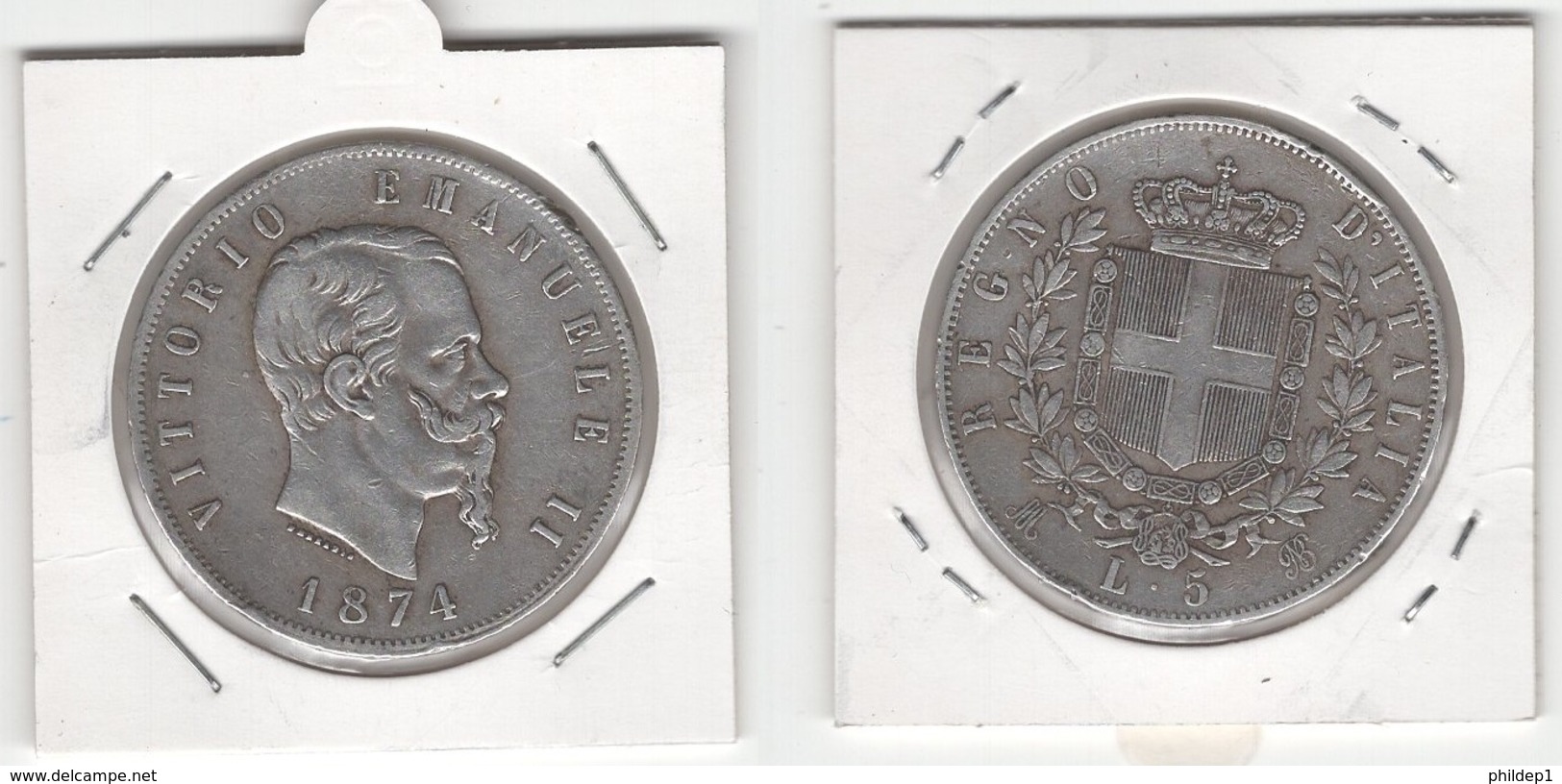 Italie: 5 Lires Vittorio Emanuele II. 1874 MBN. TTB. KM # 8.3 - 1861-1878 : Victor Emmanuel II