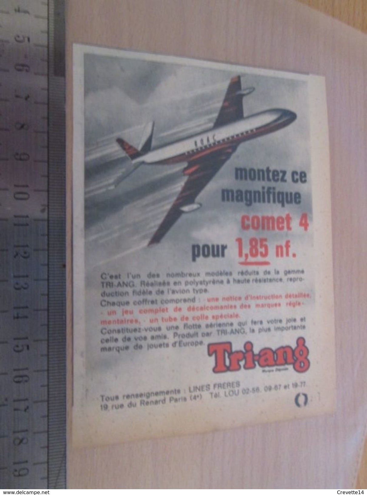 Pour  Collectionneurs  PUBLICITE 60/70 ; Format : Voir Règle Sur Photo MAQUETTE A MONTER TRI-ANG JET COMET 4 - Airplanes