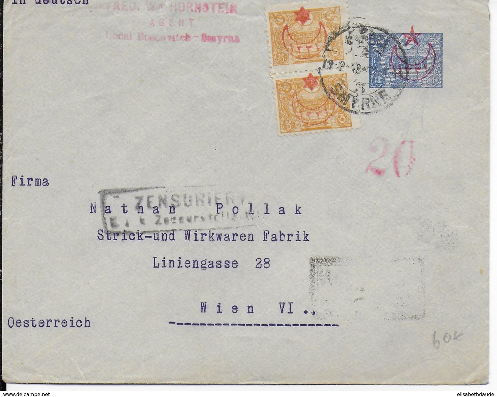 TURQUIE - 1918 - ENVELOPPE ENTIER De SMYRNE Avec CENSURE => WIEN (AUTRICHE) - Lettres & Documents