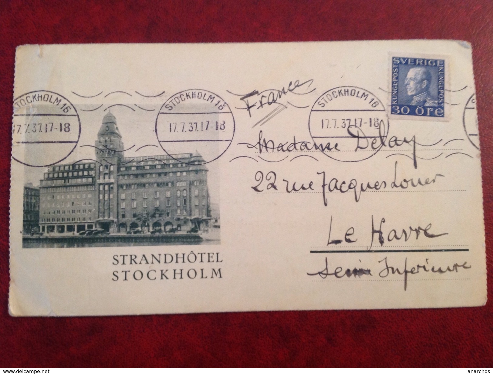 Stockholm Pour Le Havre Strandhotel - 1930- ... Coil Stamps II
