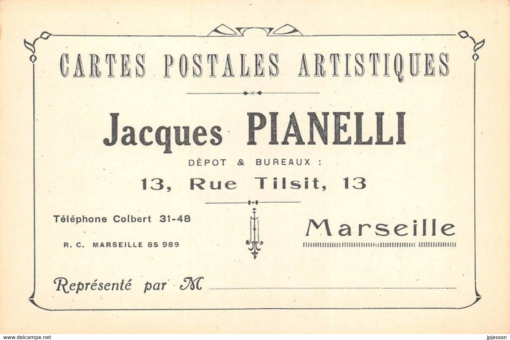 BOUCHES DU RHONE  13  MARSEILLE   6°ARR  CARTES POSTALES ARTISTIQUES PIANELLI, 13 RUE DE TILSIT  PUBLICITE - Unclassified