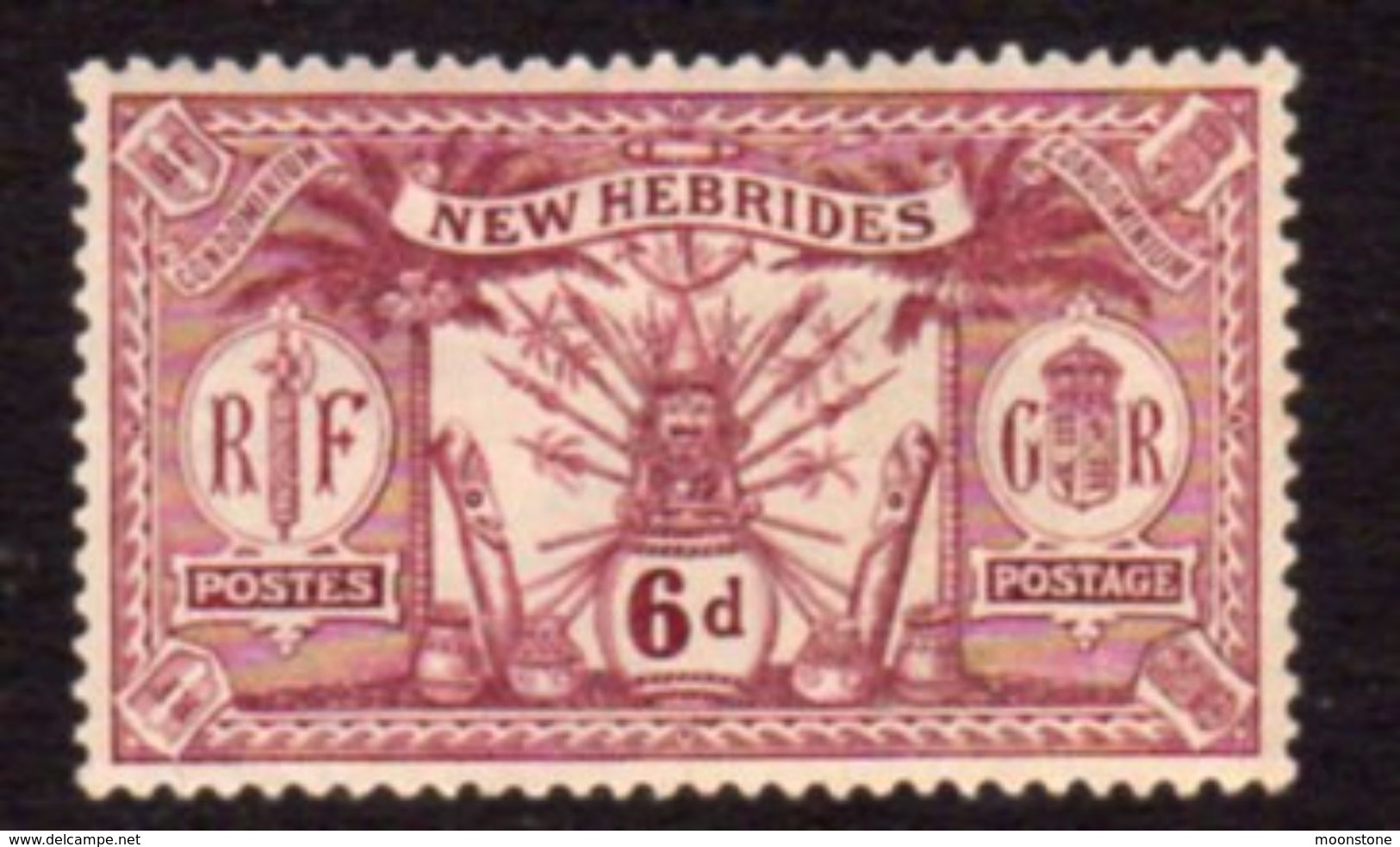 New Hebrides 1921 6d Purple Value, Wmk. Mult. Script CA, Hinged Mint, SG 39 - Gebraucht