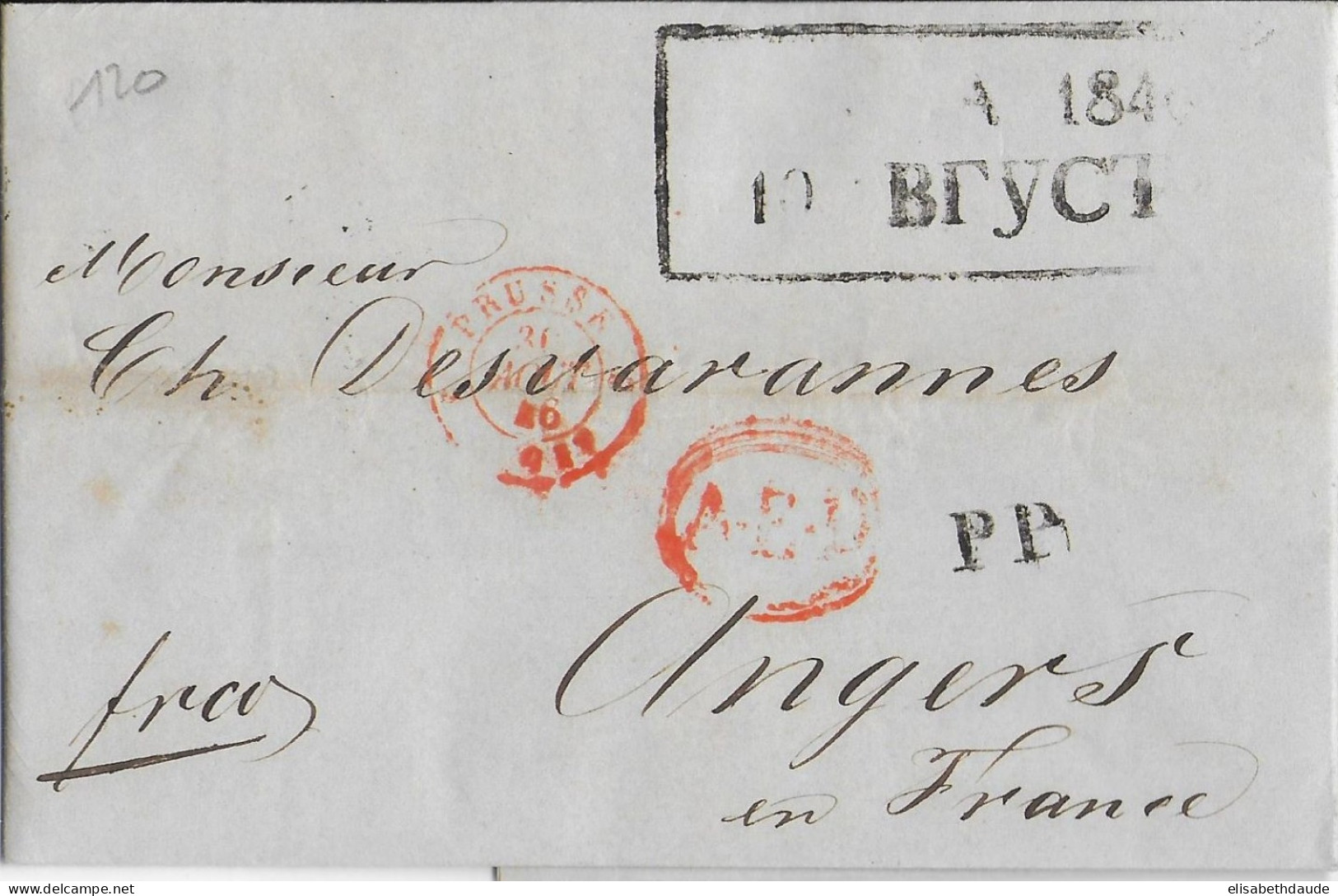 1846 - LETTONIE - LETTRE PORT PAYE De RIGA => ANGERS Avec ENTREE PRUSSE - Lettonie